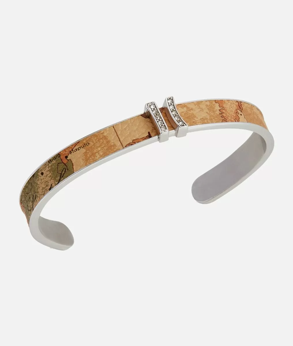 Alviero Martini 1a Classe Rodeo Drive Bracciale Rigido Con Inserti In Pelle Geo In Argento