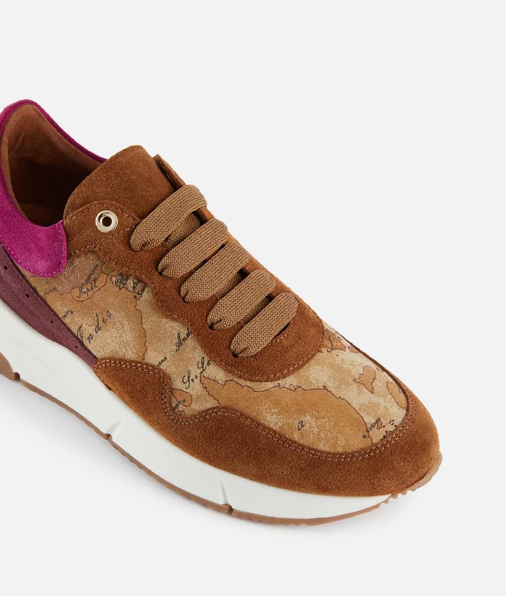 Alviero Martini 1a Classe Running In Pelle Scamosciata E Tessuto Nabuk Geo Classic Cuoio