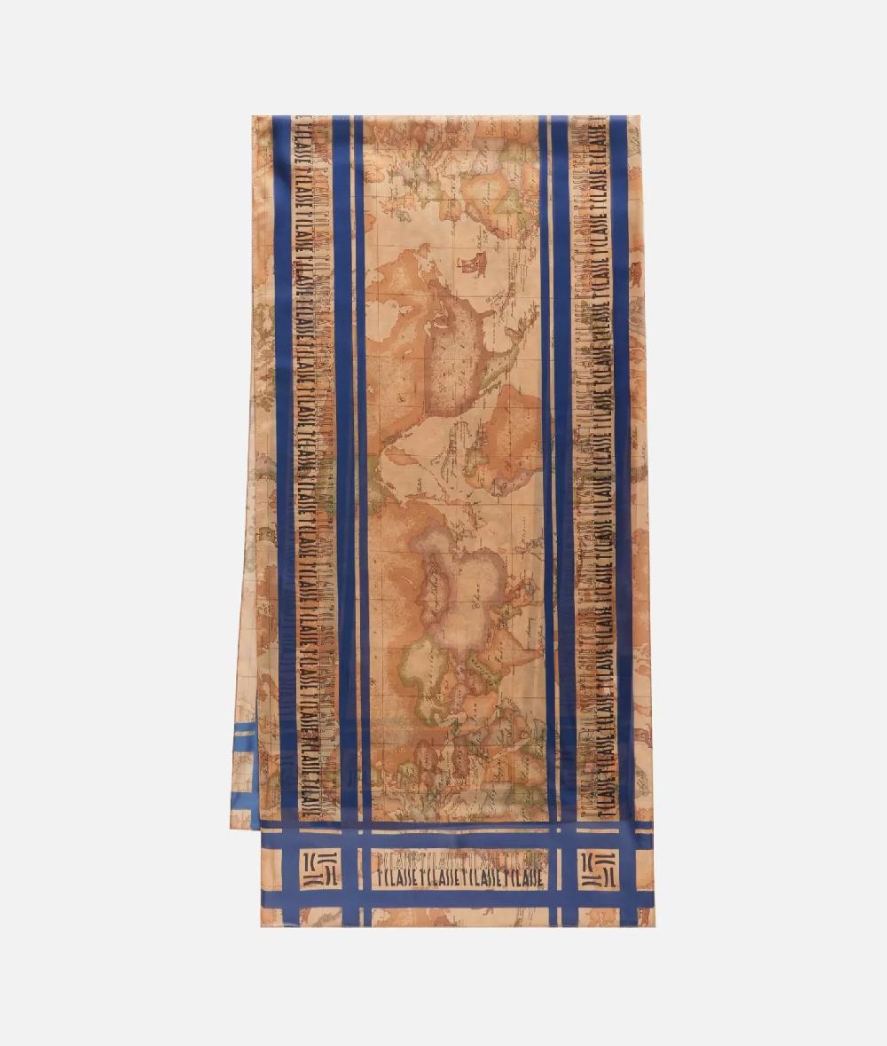 Alviero Martini 1a Classe Sciarpa Con Loghi In Cornice 48x180 Denim