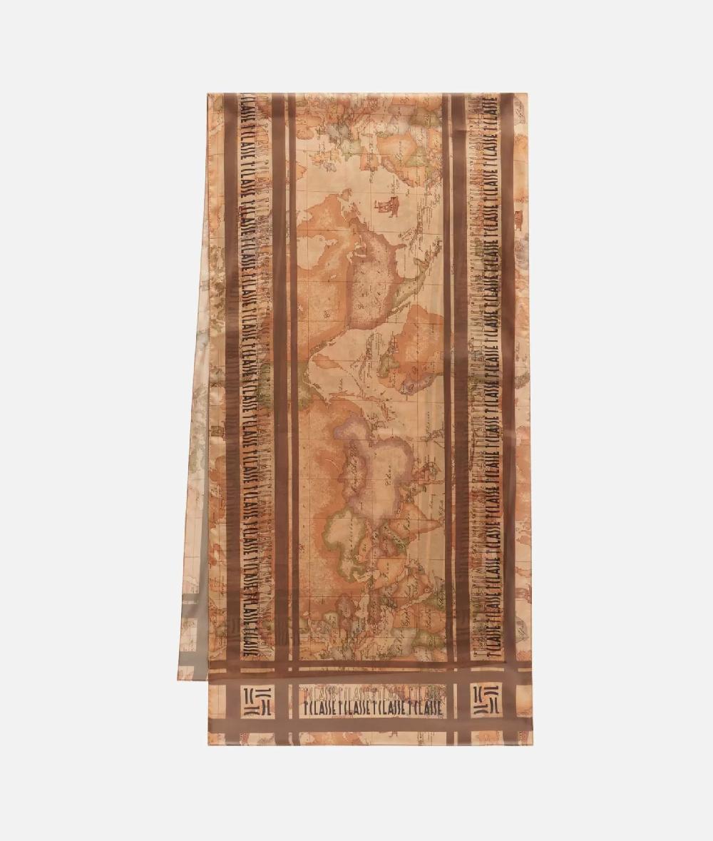 Alviero Martini 1a Classe Sciarpa Con Loghi In Cornice 48x180 Taupe Scuro