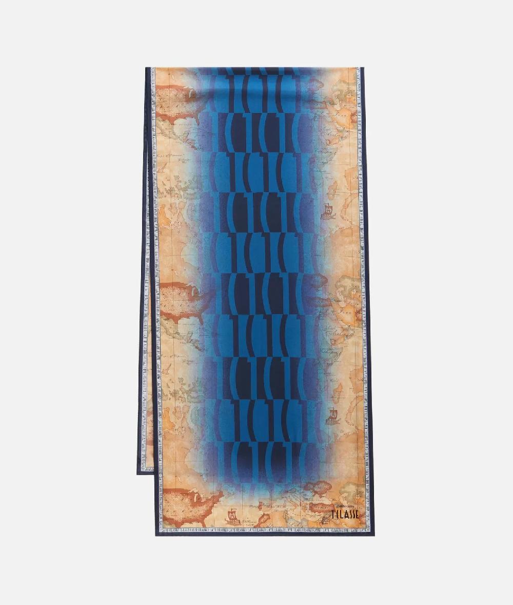 Alviero Martini 1a Classe Sciarpa Geo Classic Con Logo Sfumato 45x180 Blu Zaffiro
