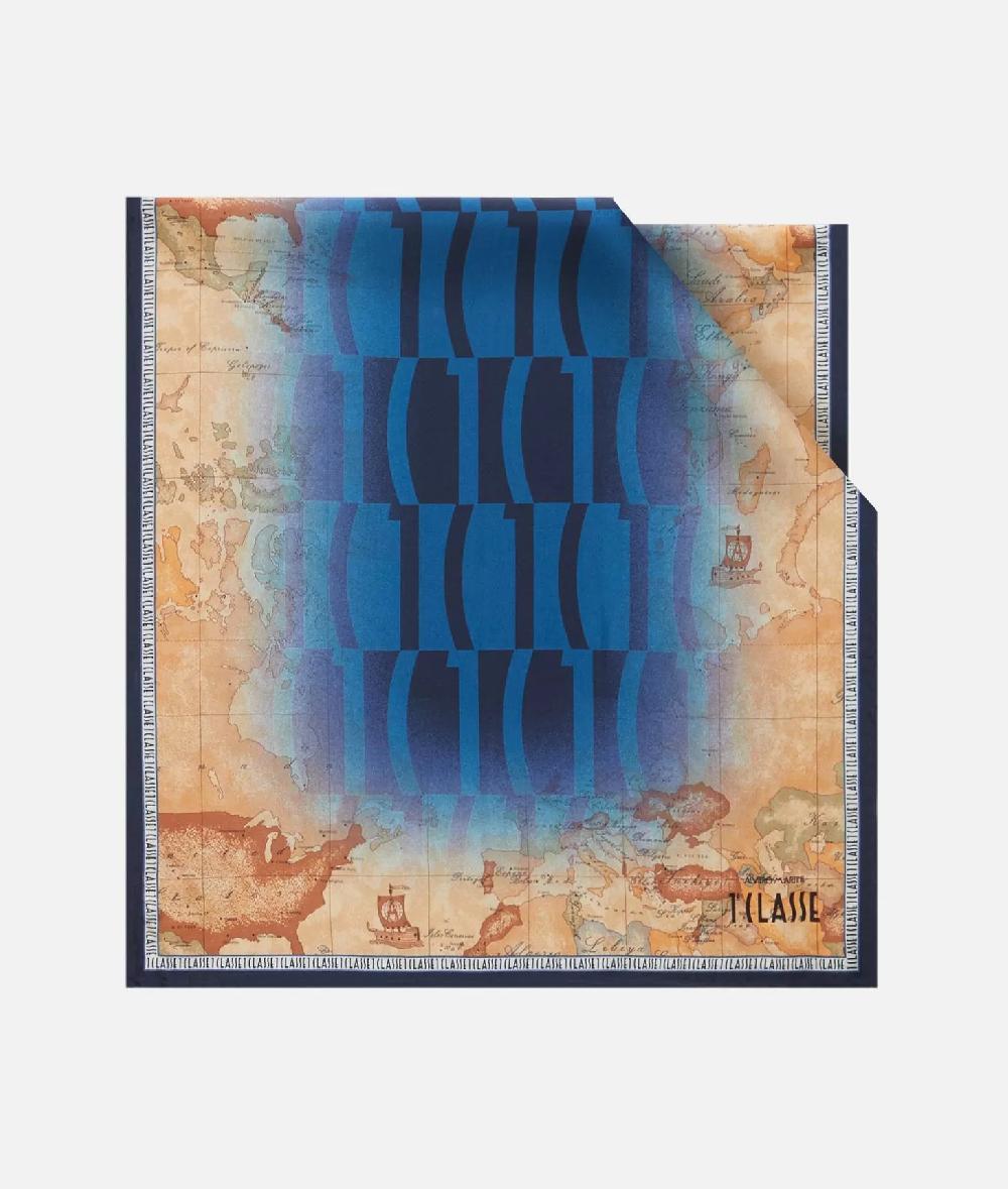 Alviero martini 1a classe Sciarpa Geo Classic con logo sfumato 45x180 Blu Zaffiro