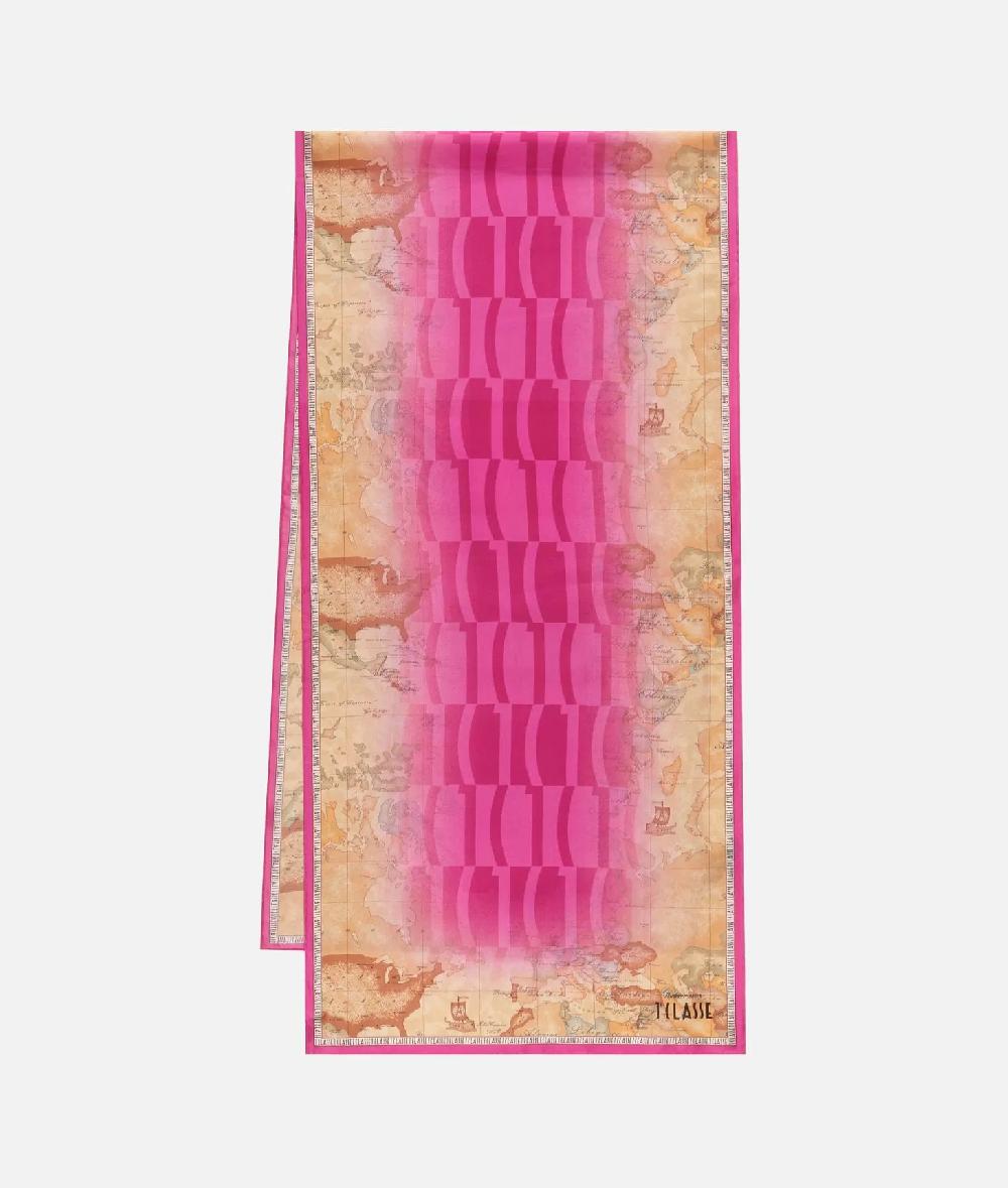 Alviero Martini 1a Classe Sciarpa Geo Classic Con Logo Sfumato 45x180 Ciclamino