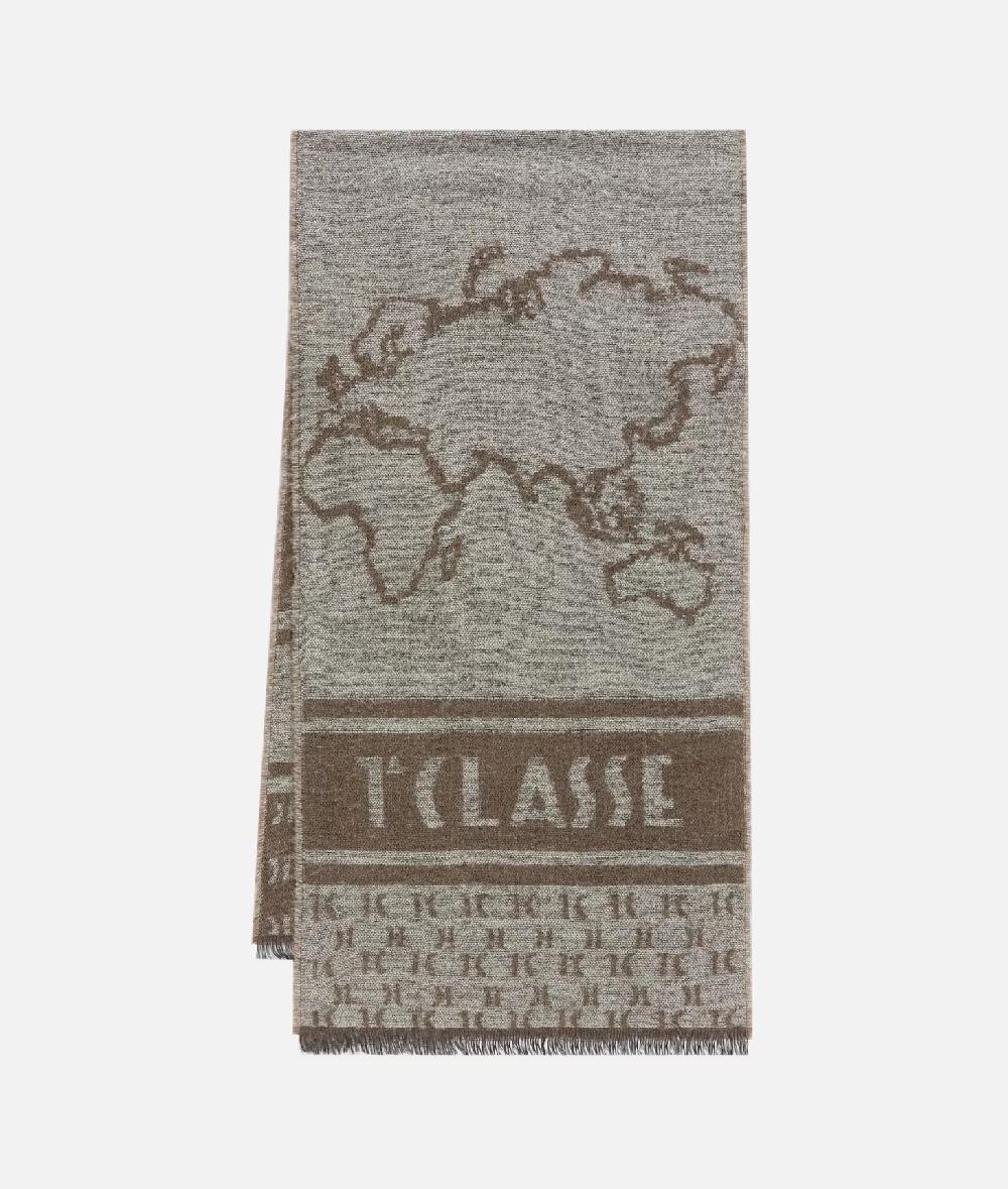 Alviero Martini 1a Classe Sciarpa Geo Filetto In Misto Lana 40x180 Taupe Chiaro