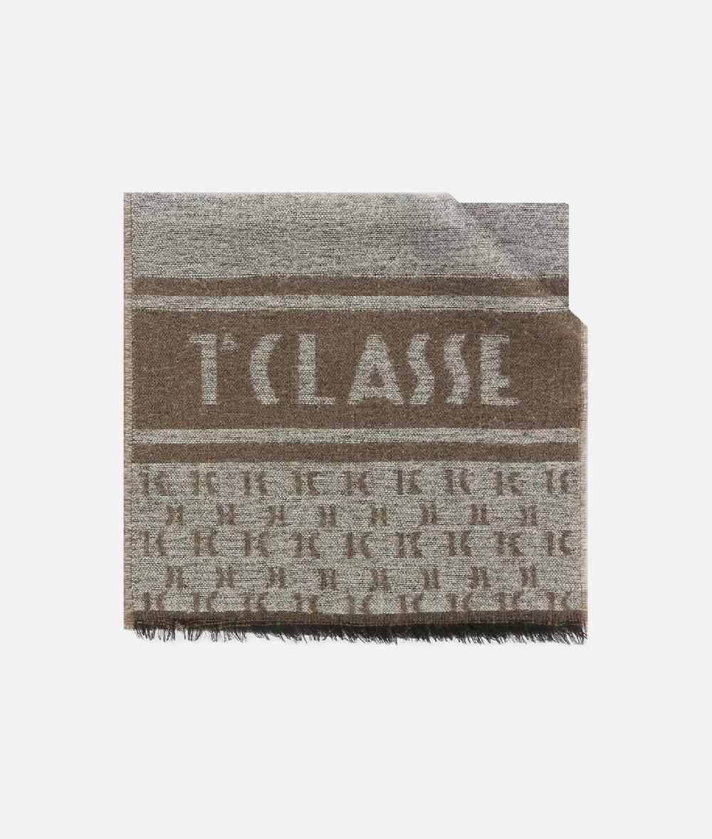 Alviero martini 1a classe Sciarpa Geo Filetto in misto lana 40x180 Taupe Chiaro