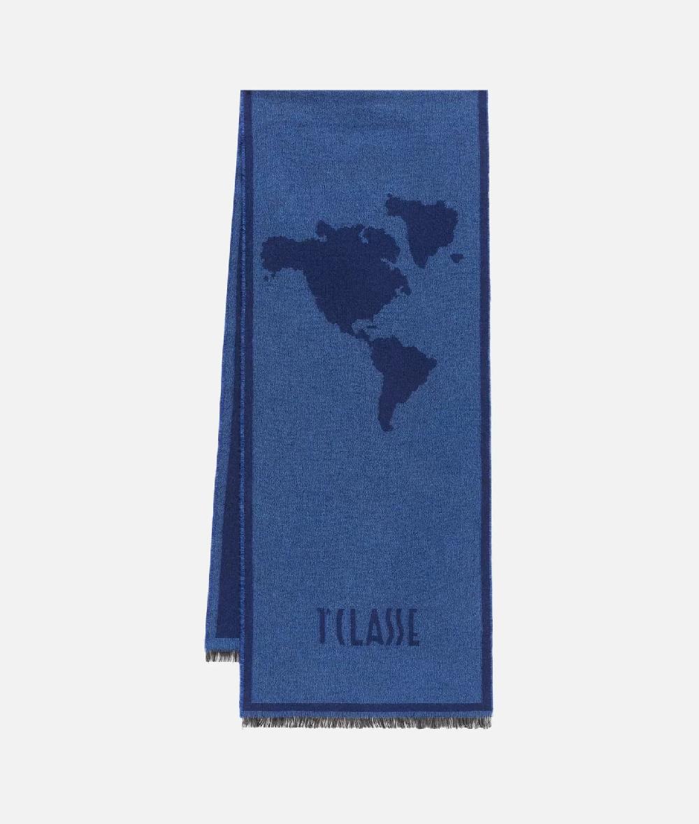 Alviero Martini 1a Classe Sciarpa Geo Pieno Cornice In Misto Lana 38x180 Blu Cobalto