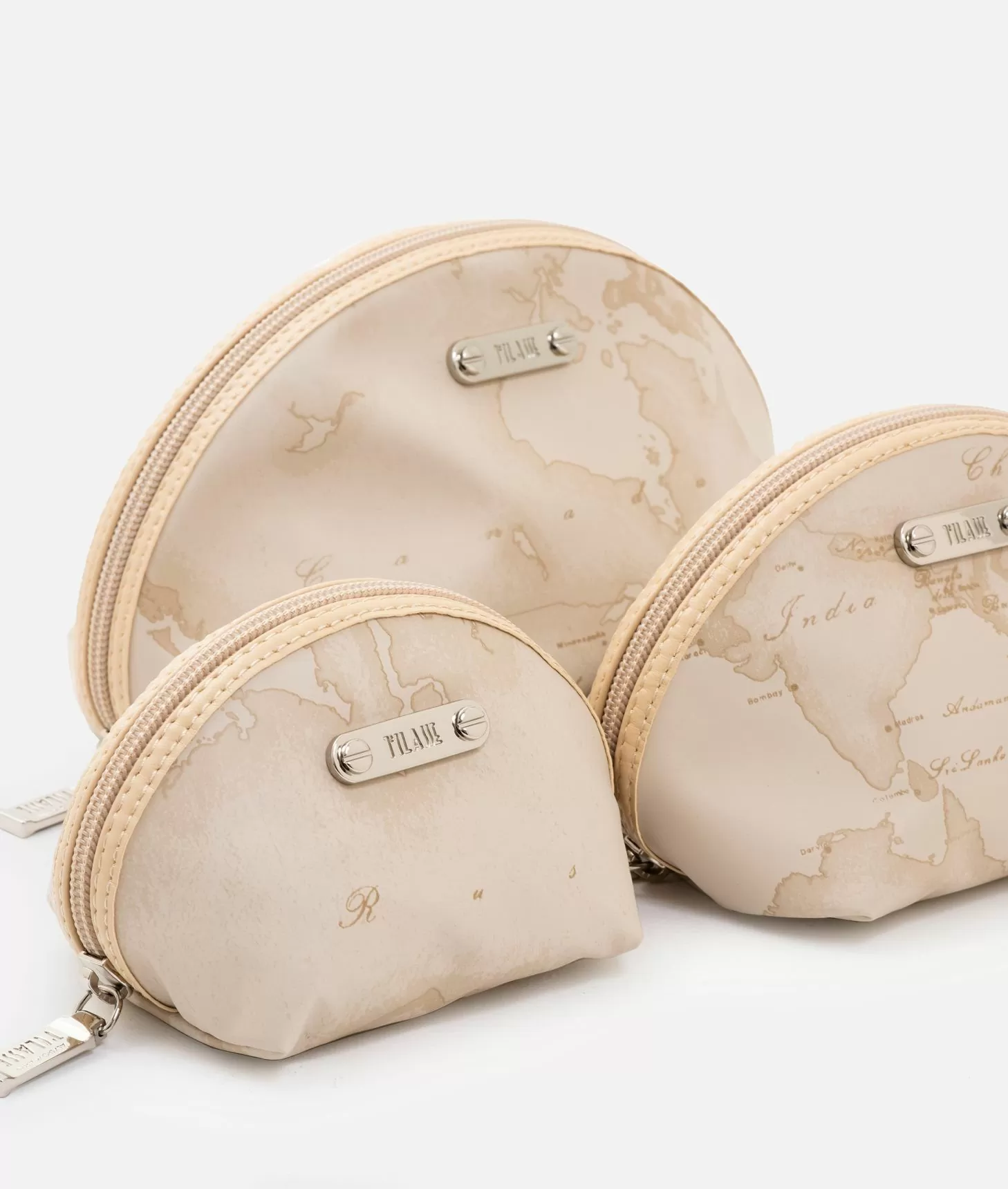 Alviero Martini 1a Classe Set 3 Pochette Da Viaggio In Tessuto Gommato Beige