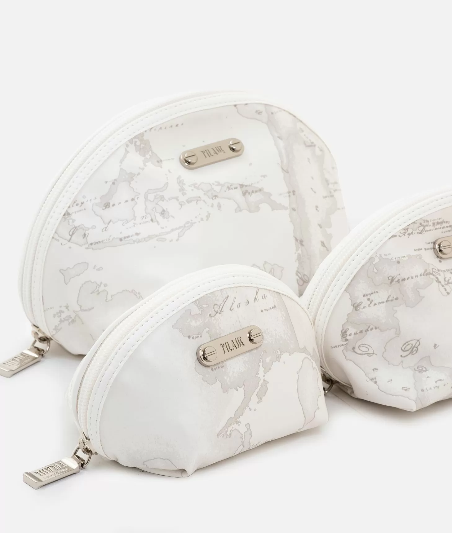 Alviero Martini 1a Classe Set 3 Pochette Da Viaggio In Tessuto Gommato Bianche