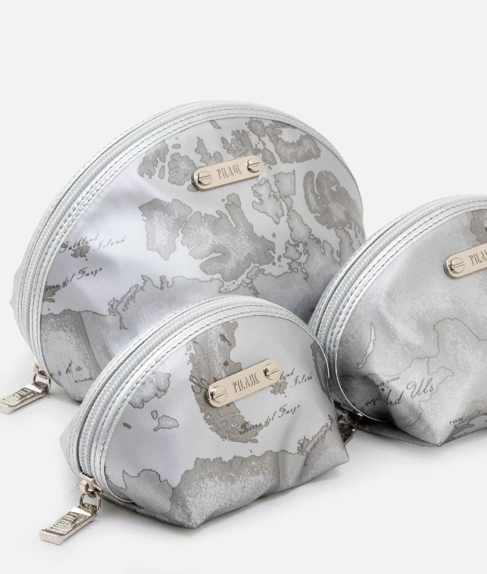 Alviero Martini 1a Classe Set 3 Pochette Da Viaggio In Tessuto Gommato Grigio Perla