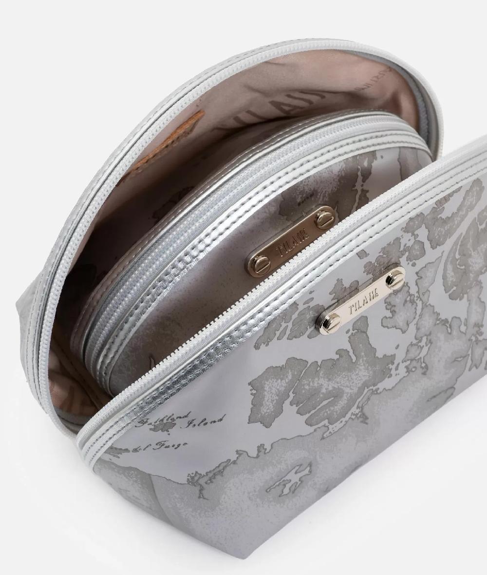 Alviero Martini 1a Classe Set 3 Pochette Da Viaggio In Tessuto Gommato Grigio Perla