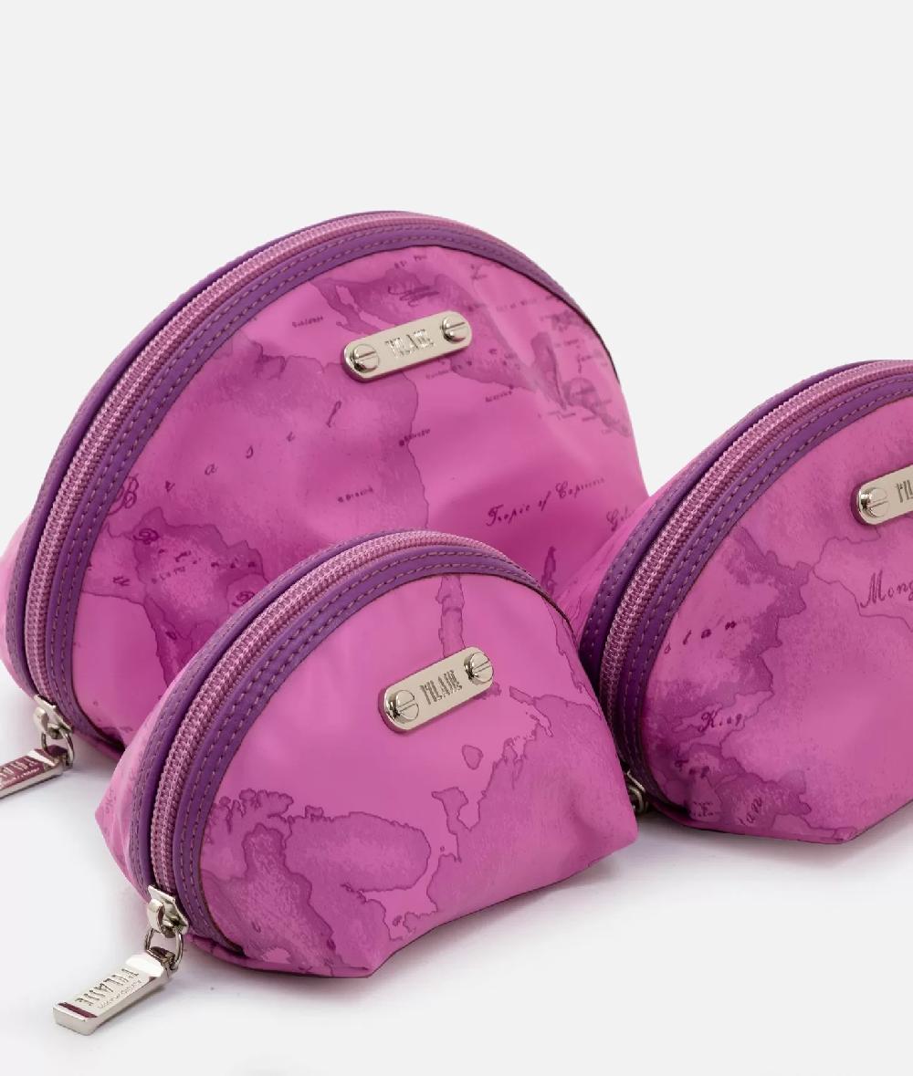 Alviero Martini 1a Classe Set 3 Pochette Da Viaggio In Tessuto Gommato Malva