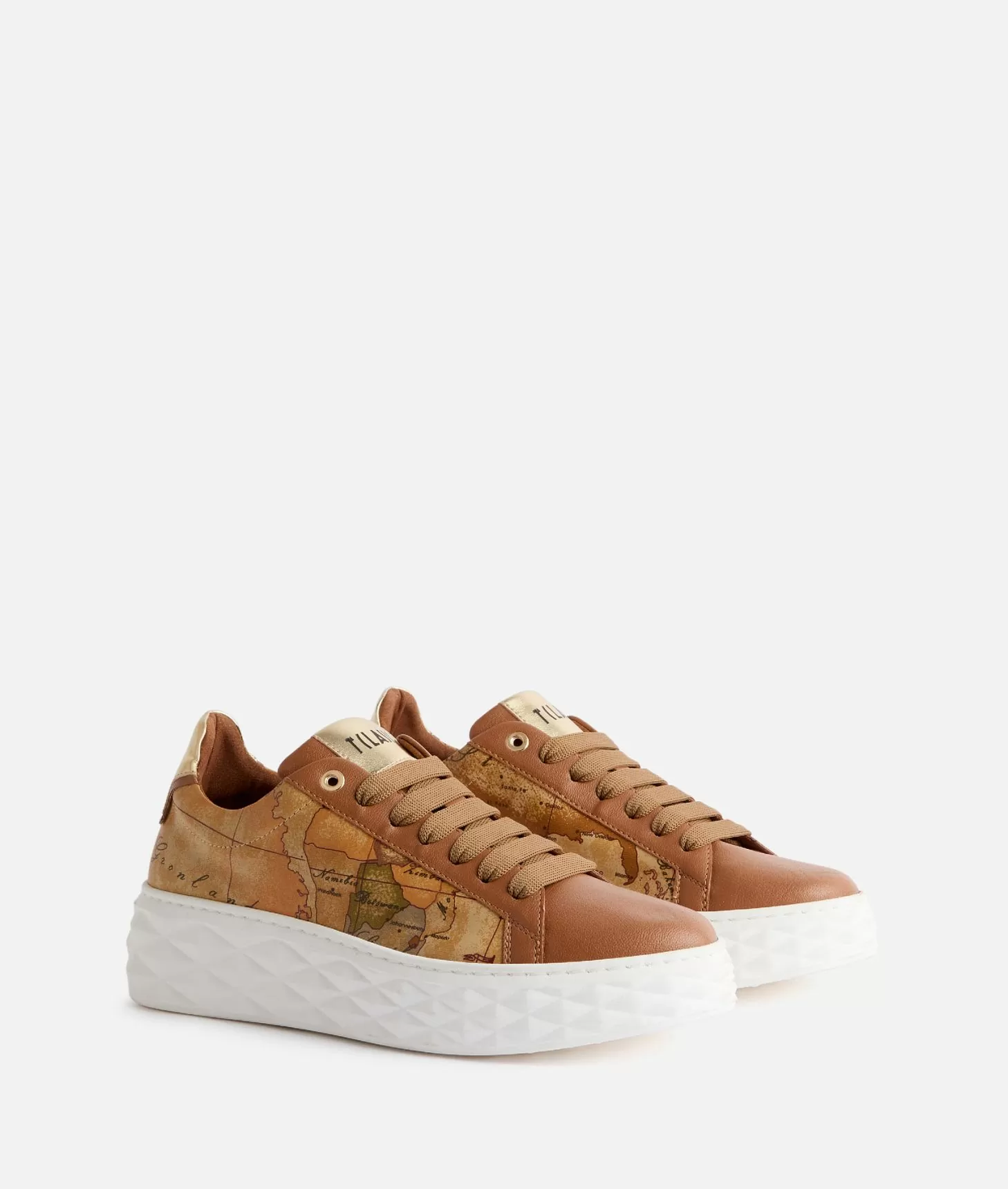 Alviero Martini 1a Classe Sneakers In Eco Nappa Con Lati Geo Classic Castagna