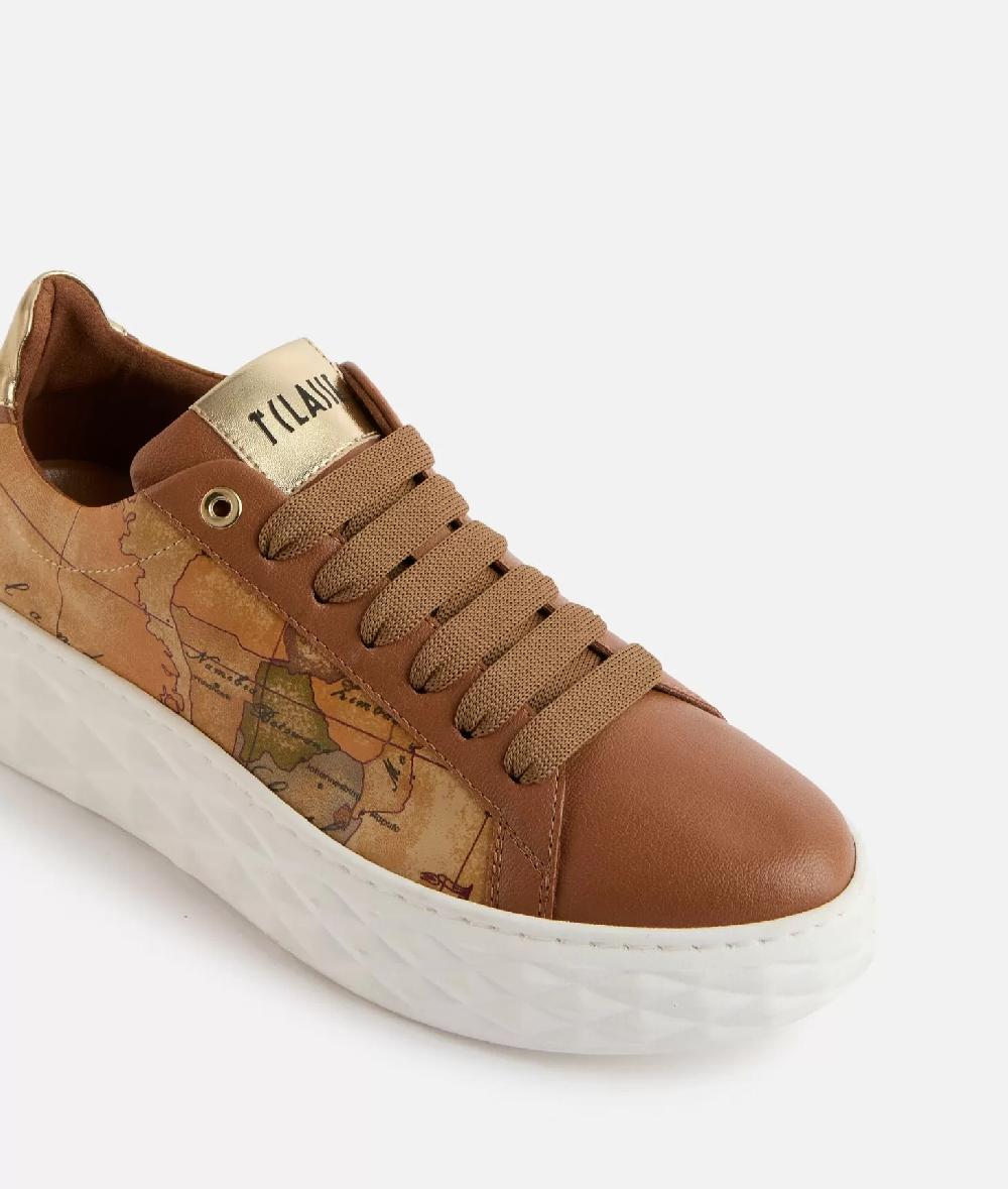 Alviero Martini 1a Classe Sneakers In Eco Nappa Con Lati Geo Classic Castagna