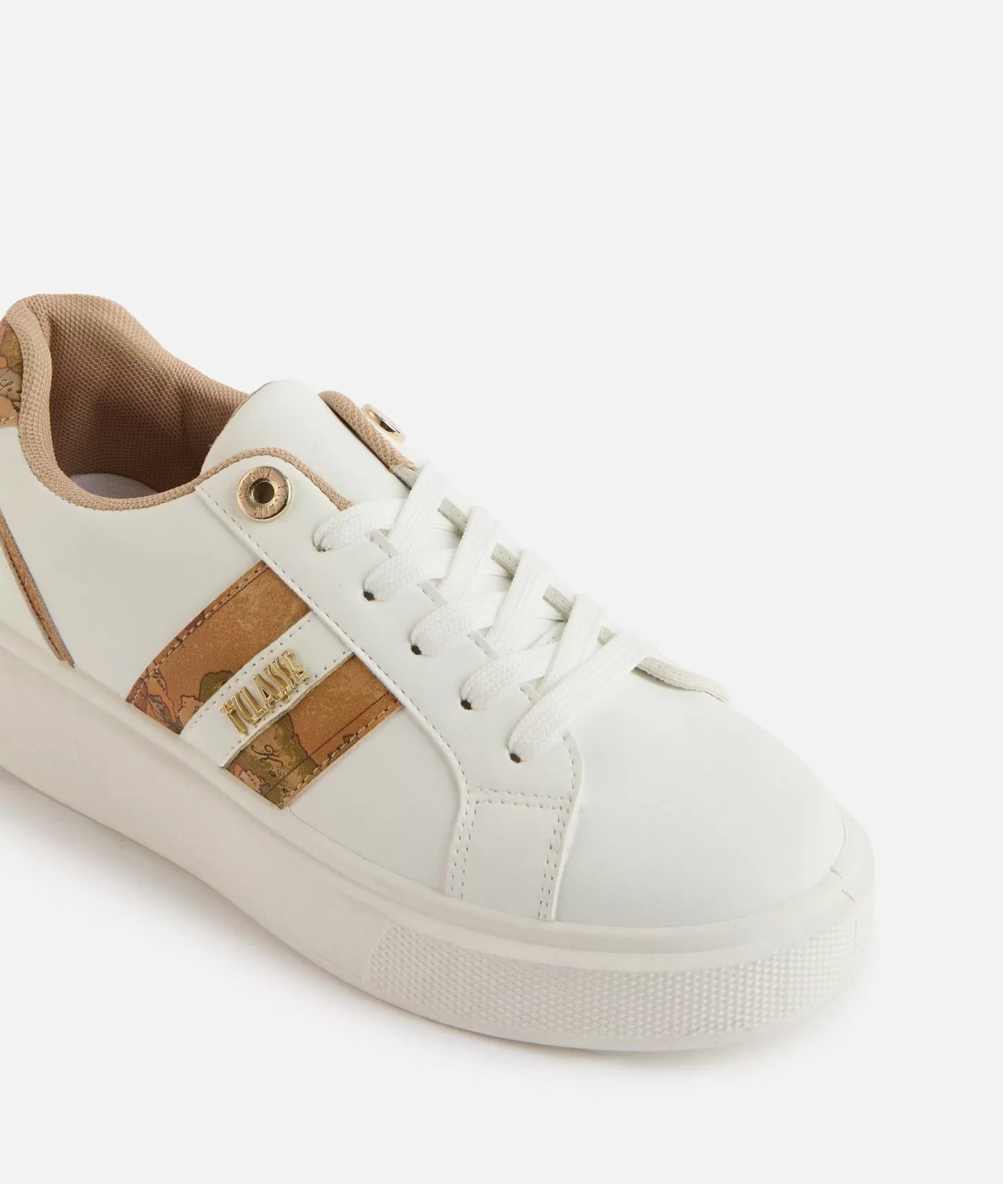Alviero Martini 1a Classe Sneakers In Eco Nappa Con Logo E Bande Geo Classic Bianche