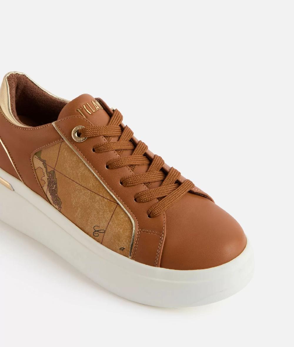 Alviero Martini 1a Classe Sneakers In Eco Nappa Con Logo In Alta Frequenza Cuoio