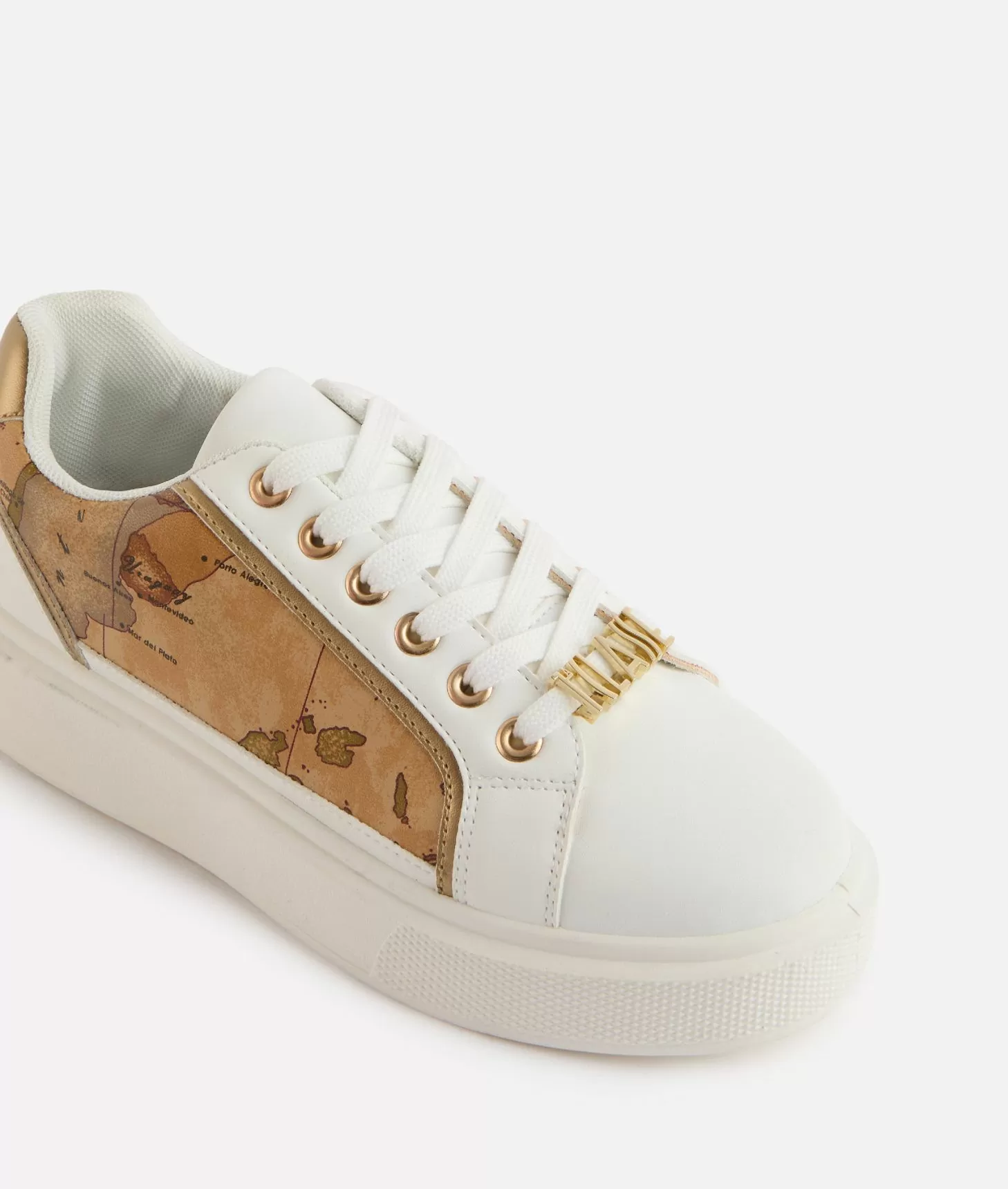 Alviero Martini 1a Classe Sneakers In Eco Nappa Con Passalaccio E Inserti Geo Classic Bianche