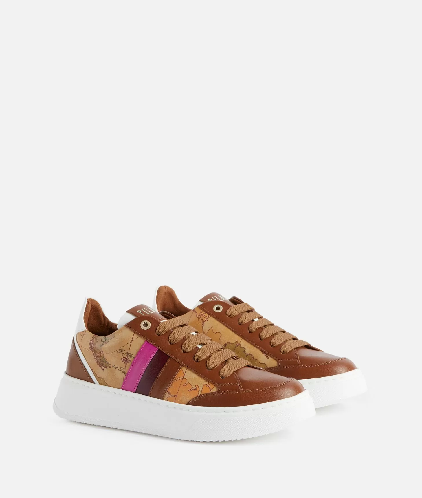 Alviero Martini 1a Classe Sneakers In Pelle Liscia Con Bande Laterali Castagna