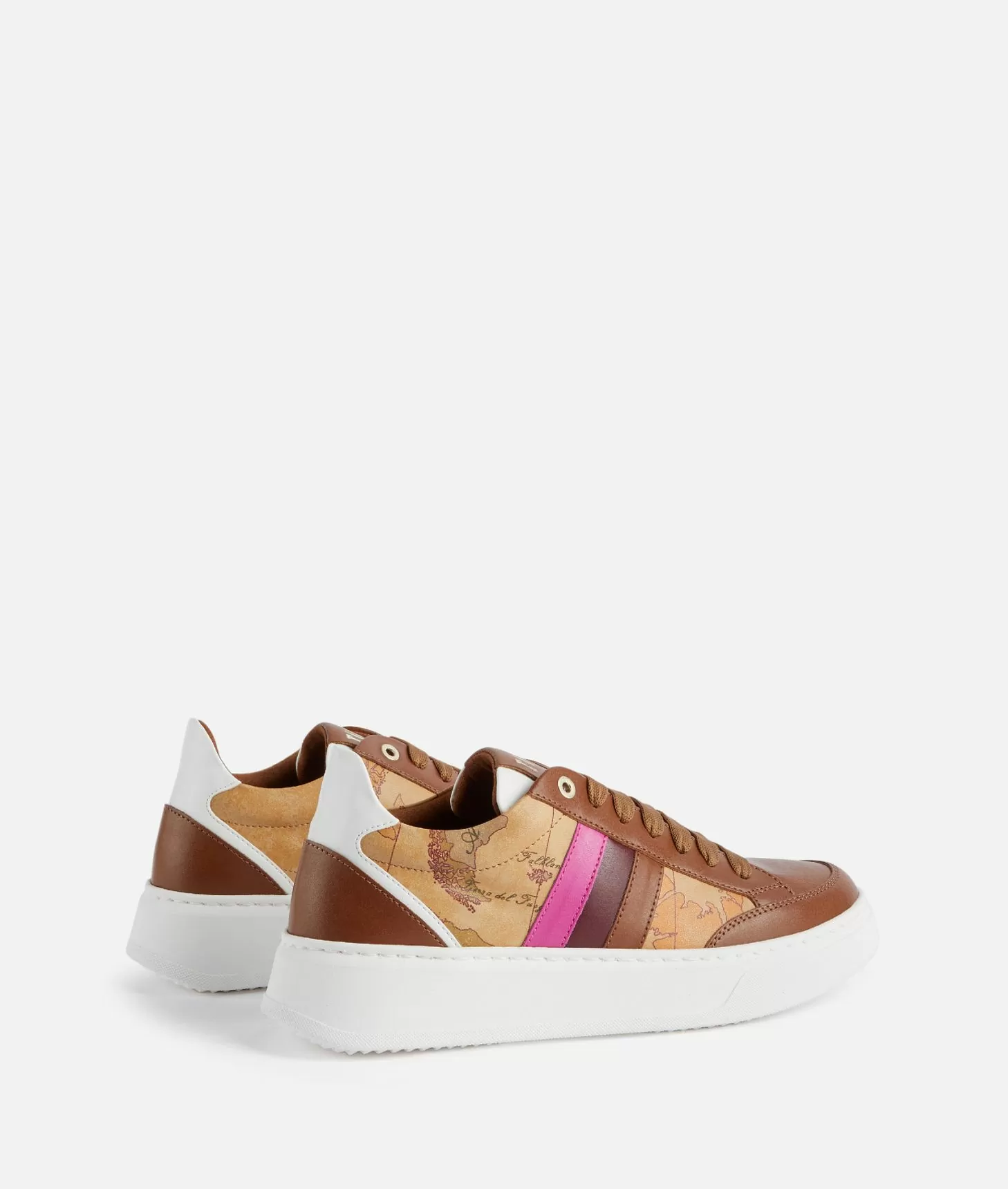 Alviero Martini 1a Classe Sneakers In Pelle Liscia Con Bande Laterali Castagna