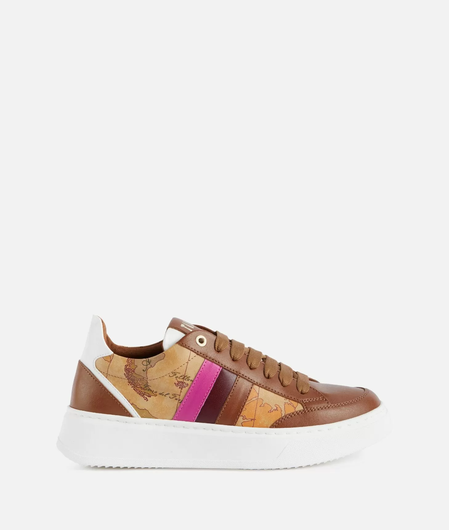 Alviero Martini 1a Classe Sneakers In Pelle Liscia Con Bande Laterali Castagna