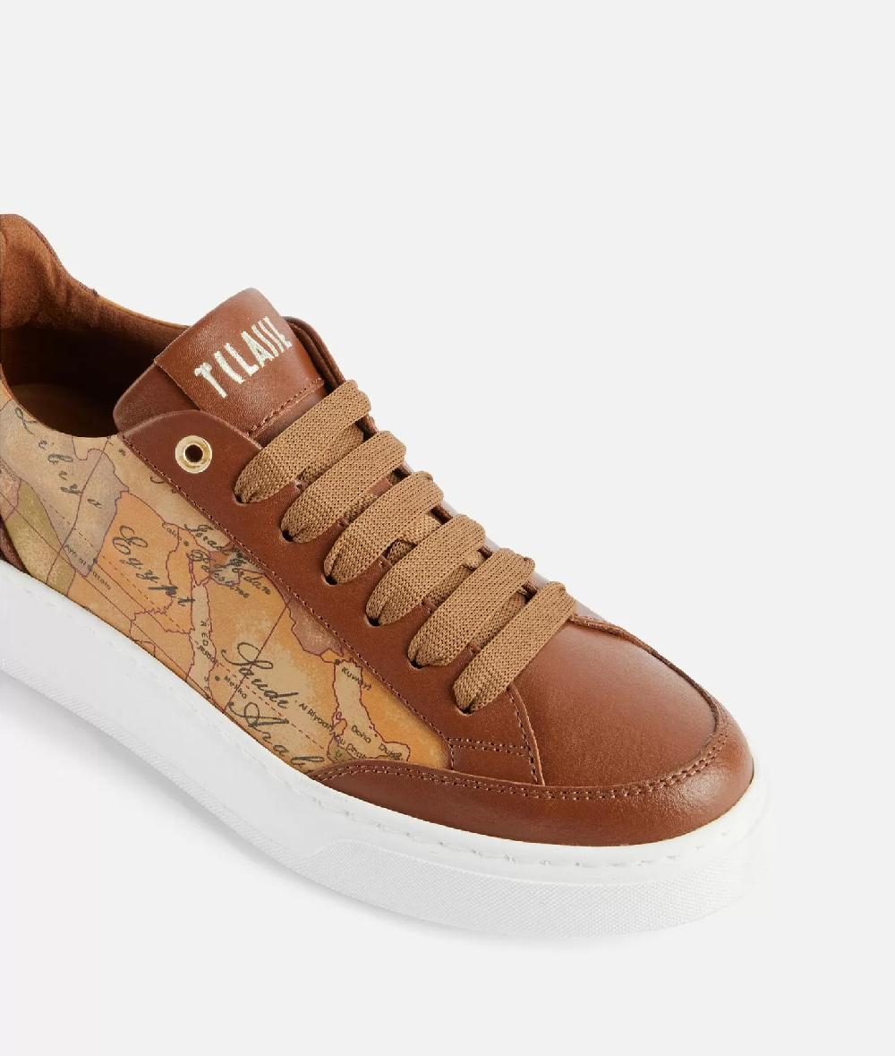 Alviero Martini 1a Classe Sneakers In Pelle Liscia Con Inserti Geo Classic E Saffiano Castagna