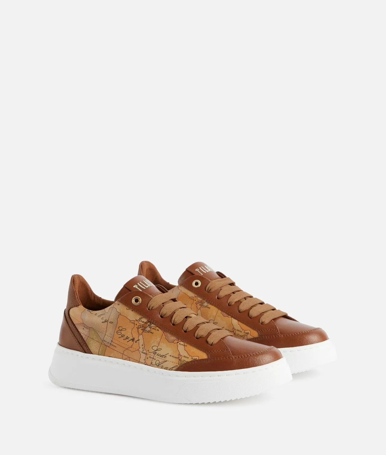 Alviero Martini 1a Classe Sneakers In Pelle Liscia Con Inserti Geo Classic E Saffiano Castagna