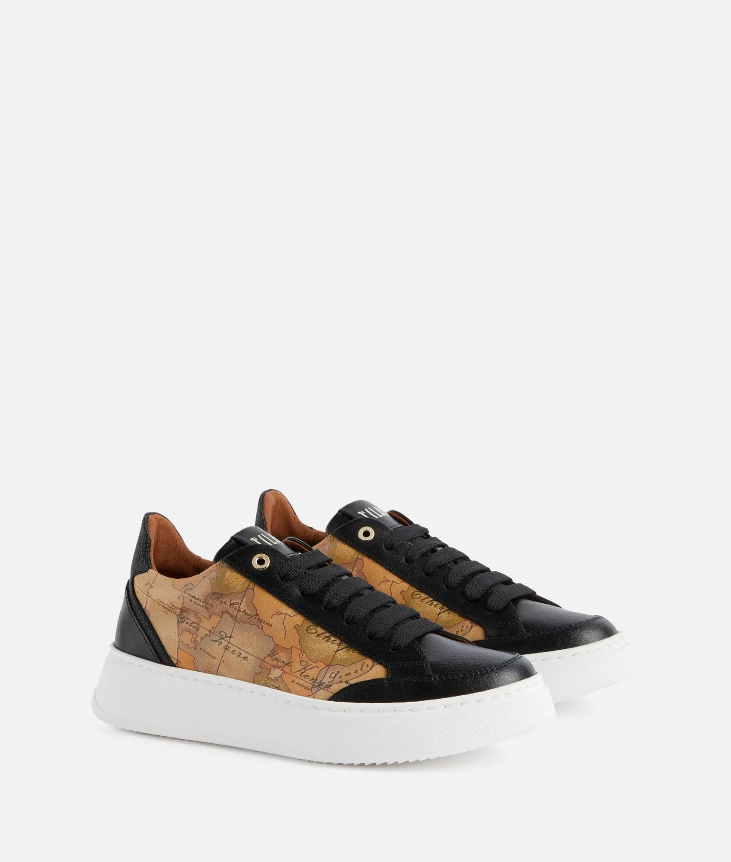 Alviero Martini 1a Classe Sneakers In Pelle Liscia Con Inserti Geo Classic E Saffiano Nere