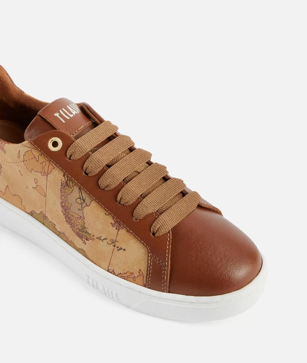 Alviero Martini 1a Classe Sneakers In Pelle Liscia Ed Eco Nappa Geo Classic Castagna