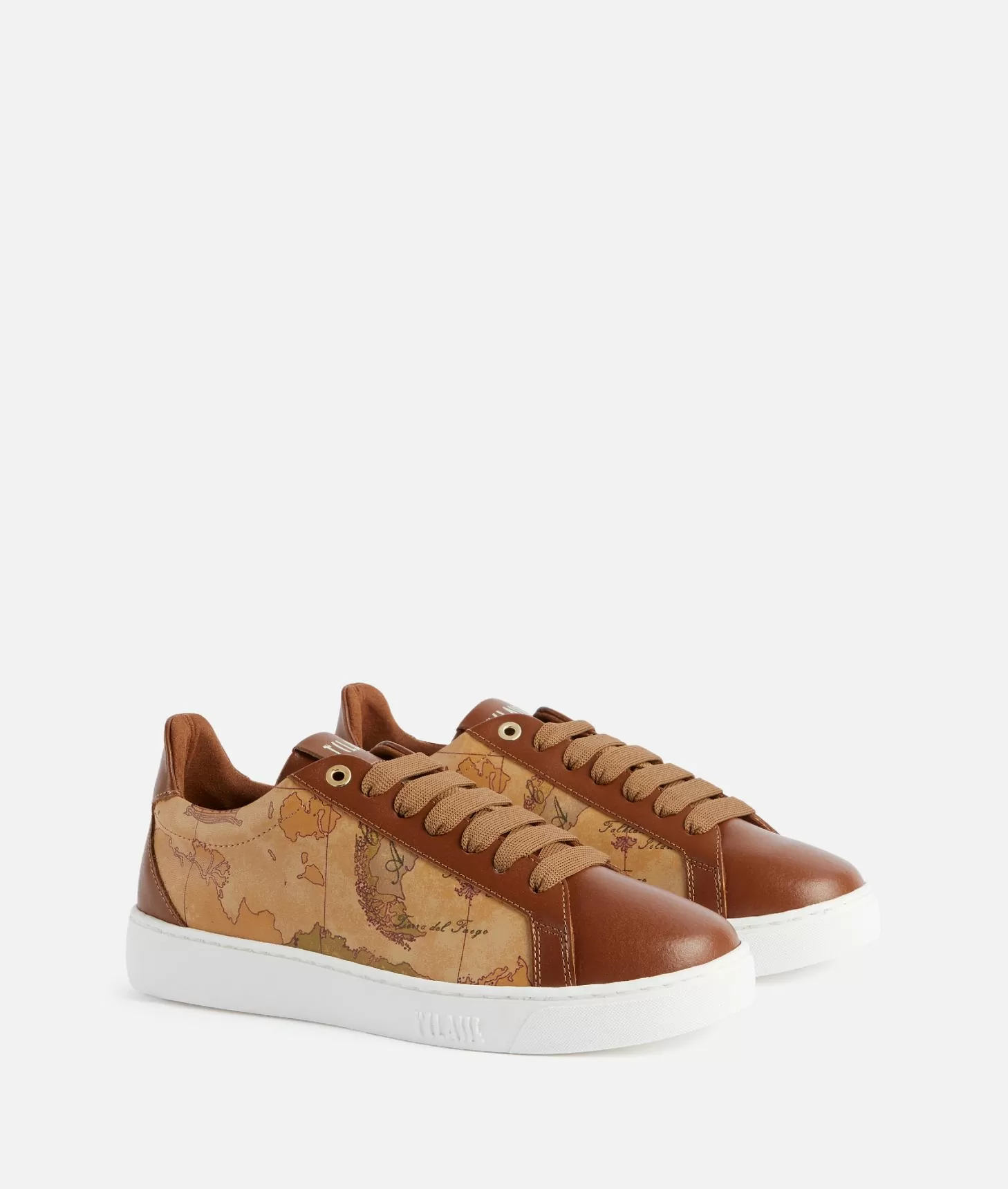 Alviero Martini 1a Classe Sneakers In Pelle Liscia Ed Eco Nappa Geo Classic Castagna