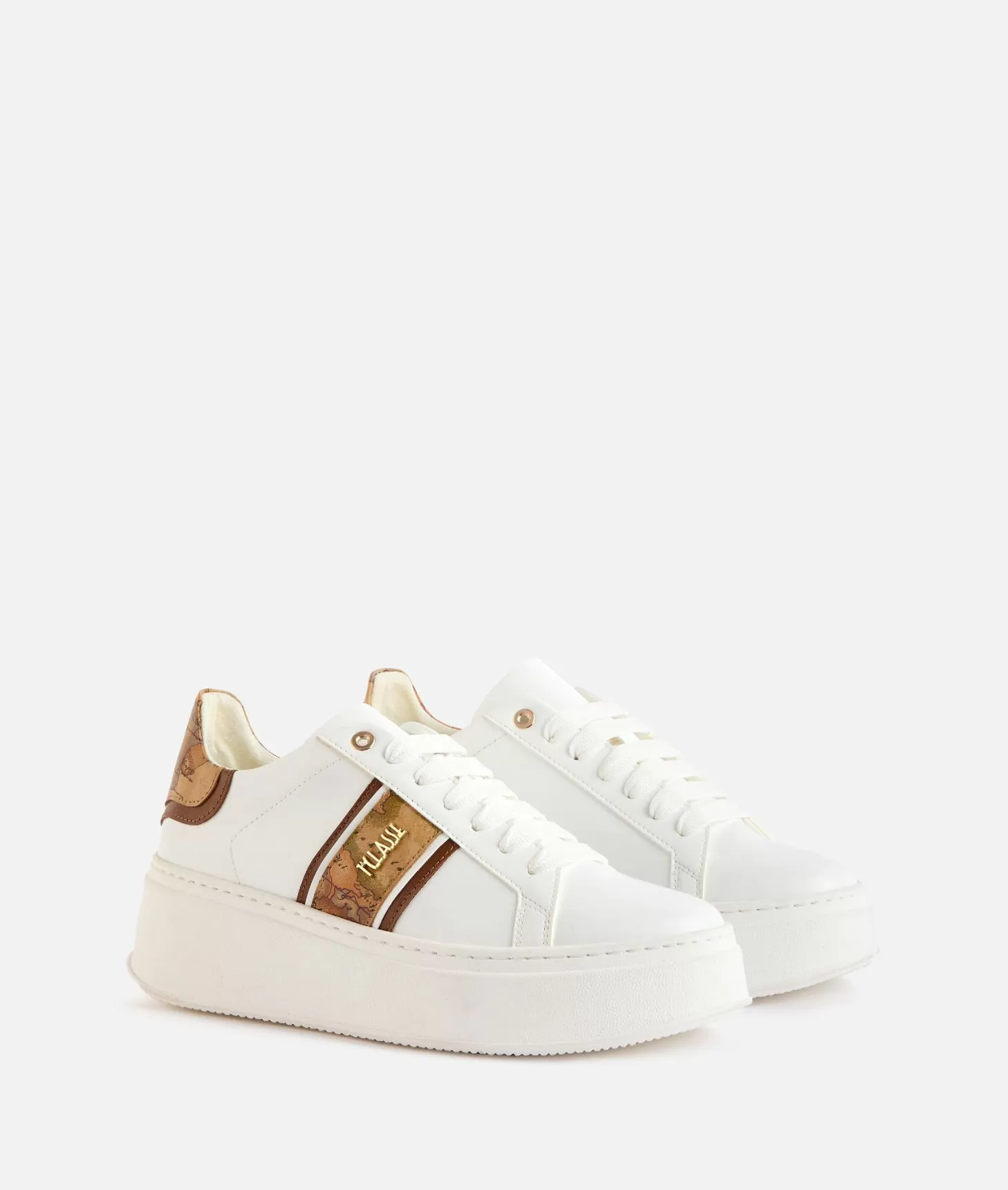 Alviero Martini 1a Classe Sneakers Zeppate In Eco Nappa Con Banda Geo Classic Bianche