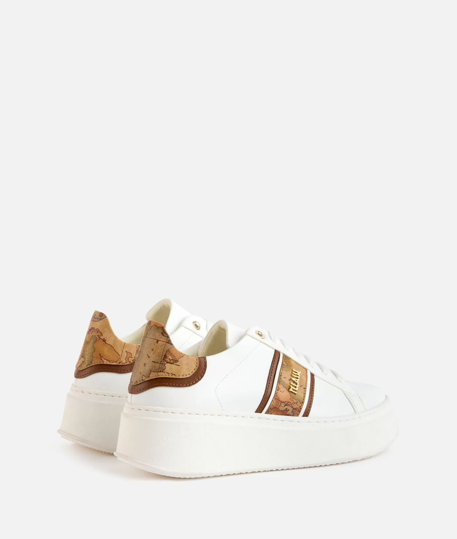 Alviero Martini 1a Classe Sneakers Zeppate In Eco Nappa Con Banda Geo Classic Bianche