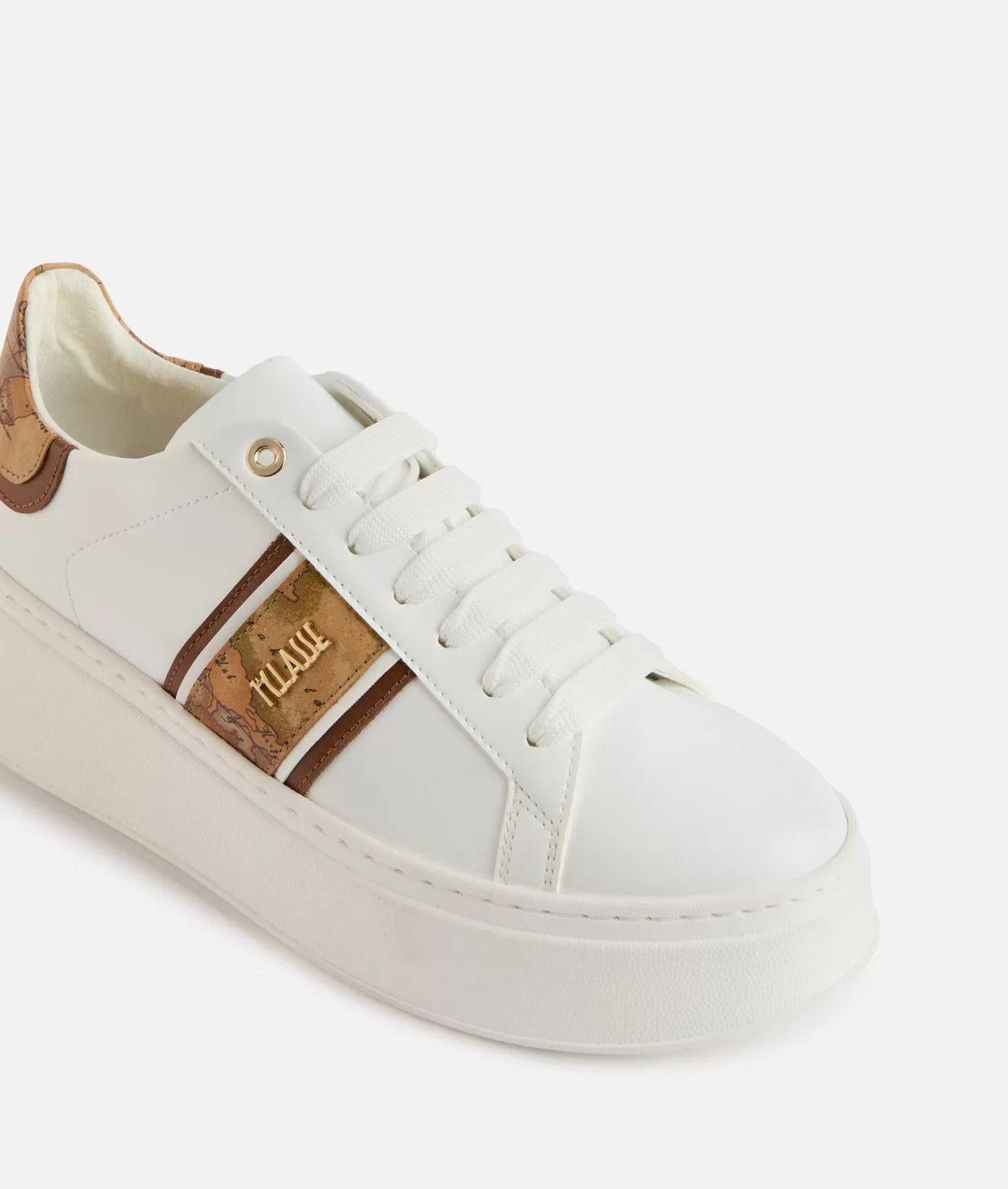 Alviero Martini 1a Classe Sneakers Zeppate In Eco Nappa Con Banda Geo Classic Bianche