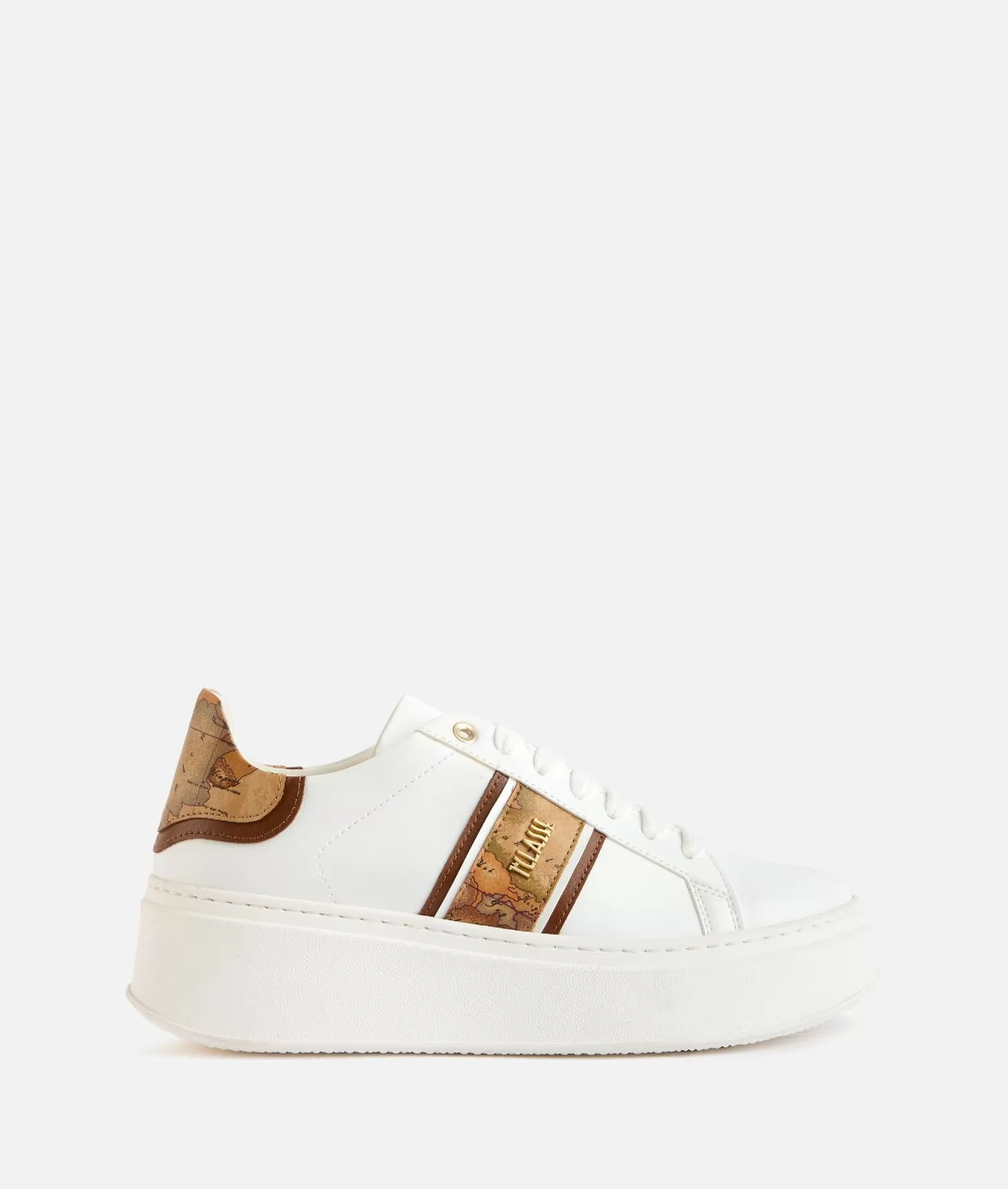 Alviero Martini 1a Classe Sneakers Zeppate In Eco Nappa Con Banda Geo Classic Bianche