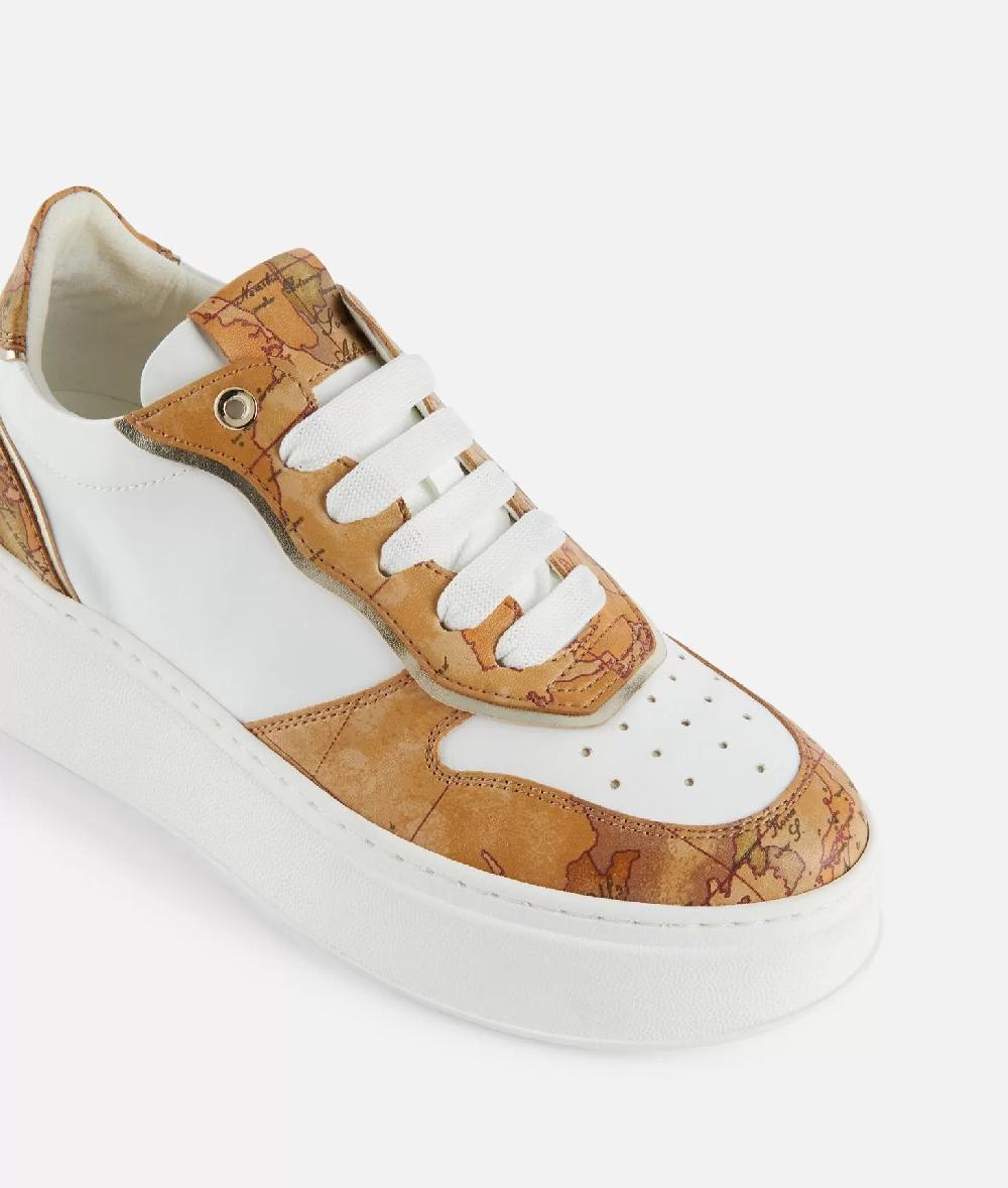 Alviero Martini 1a Classe Sneakers Zeppate In Eco Nappa Con Dettagli Geo Classic Bianche