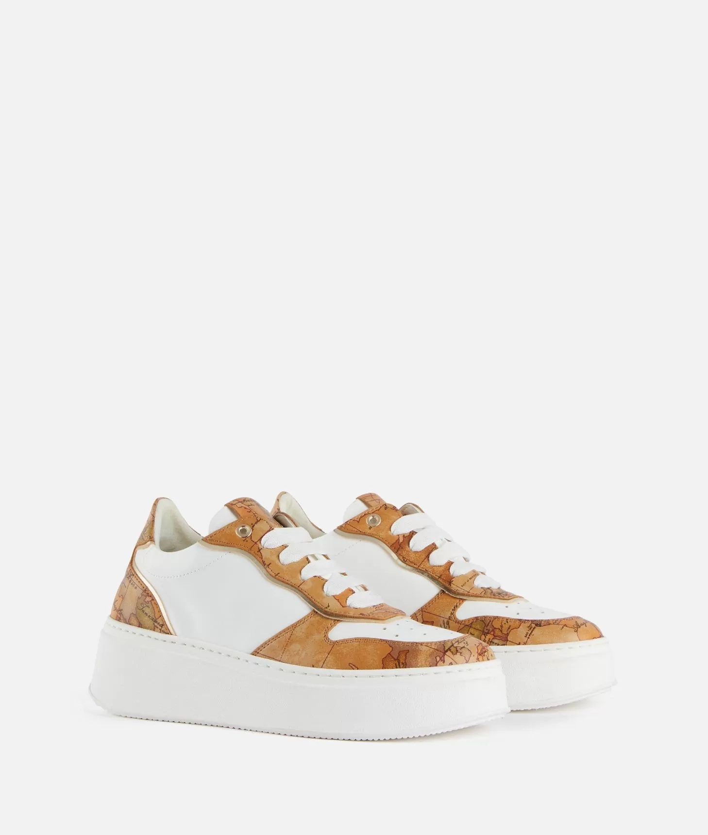 Alviero Martini 1a Classe Sneakers Zeppate In Eco Nappa Con Dettagli Geo Classic Bianche