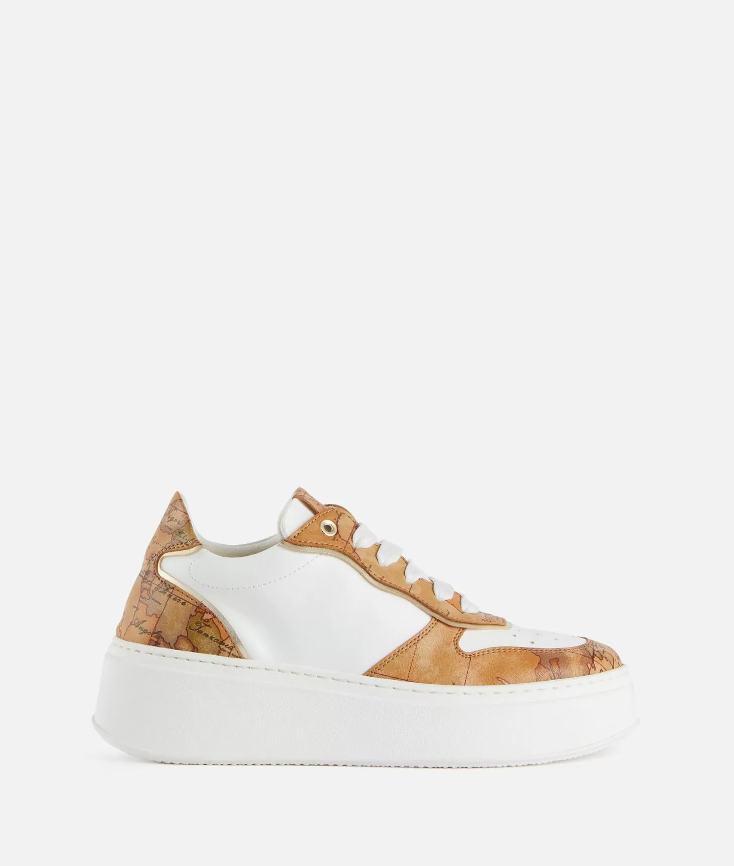 Alviero Martini 1a Classe Sneakers Zeppate In Eco Nappa Con Dettagli Geo Classic Bianche