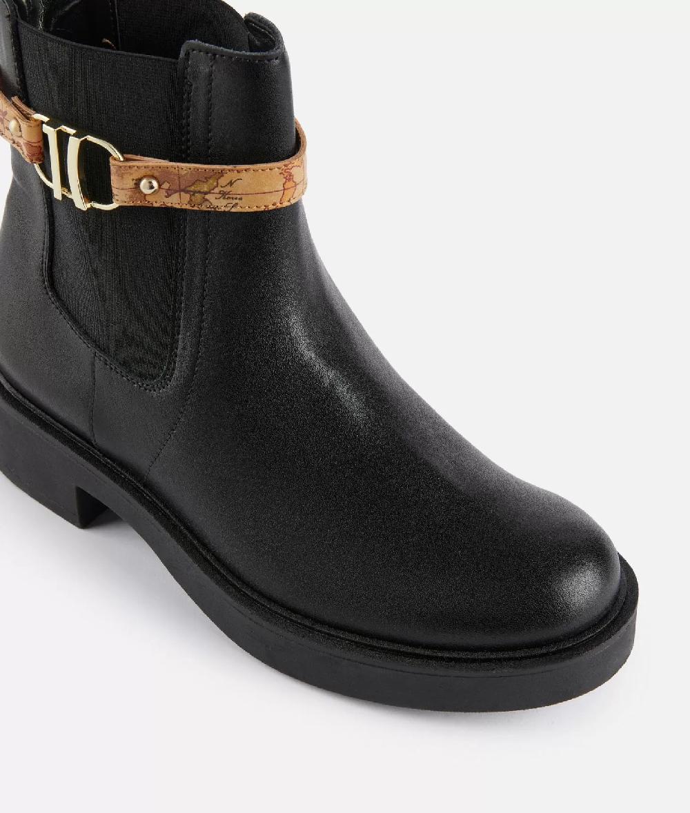 Alviero Martini 1a Classe Stivaletti Beatles In Pelle Liscia Con Cinturino Geo Classic Neri