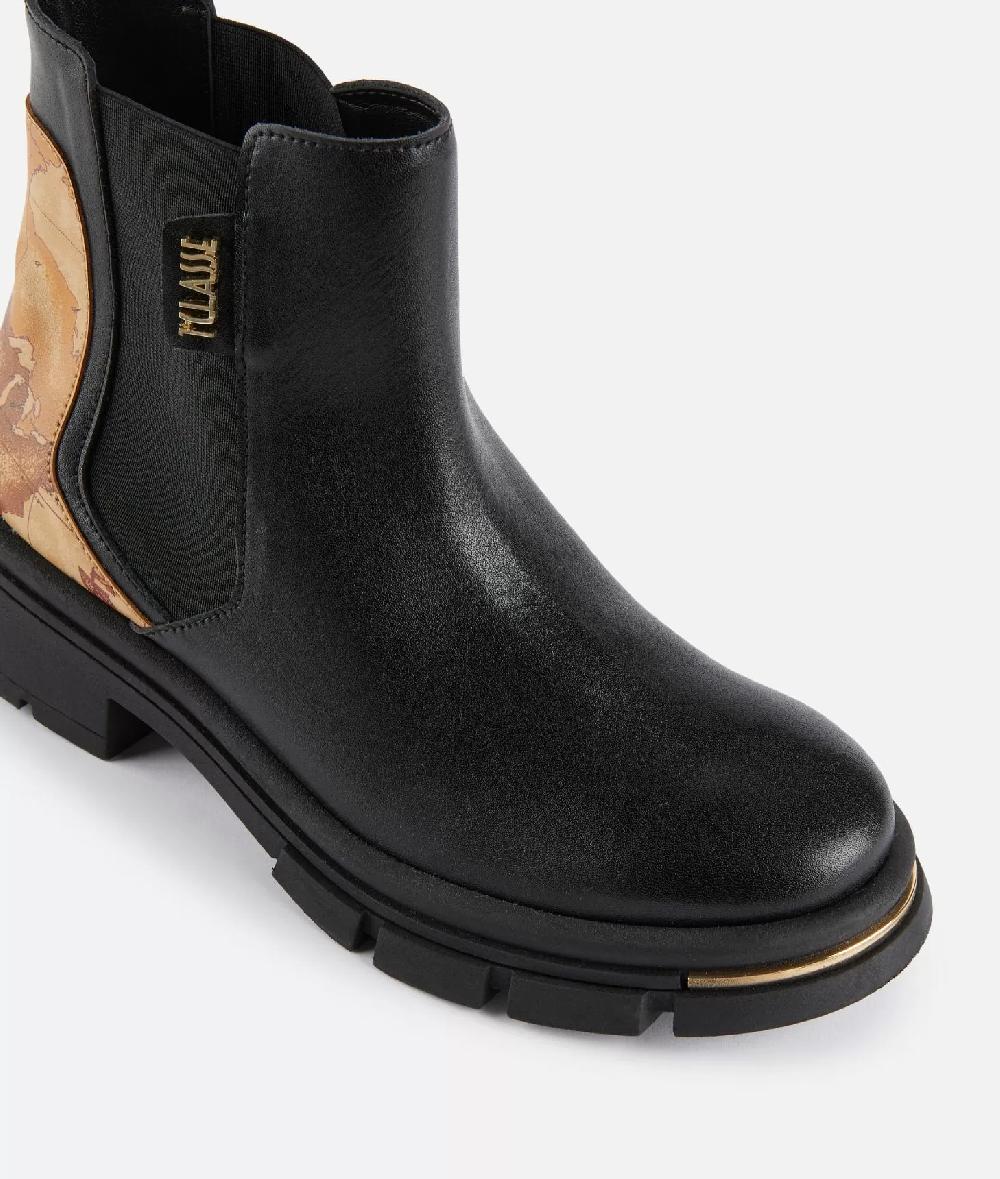 Alviero Martini 1a Classe Stivaletti Beatles In Pelle Liscia Con Dettaglio Oro In Punta Neri