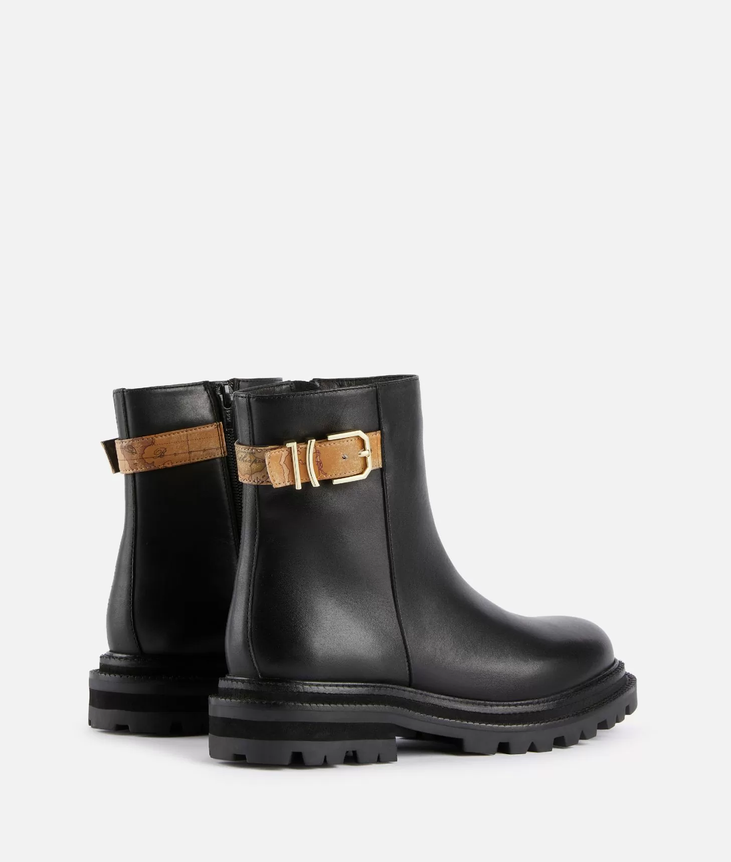 Alviero Martini 1a Classe Stivaletti Beatles In Pelle Liscia Con Fibbia 1C Neri