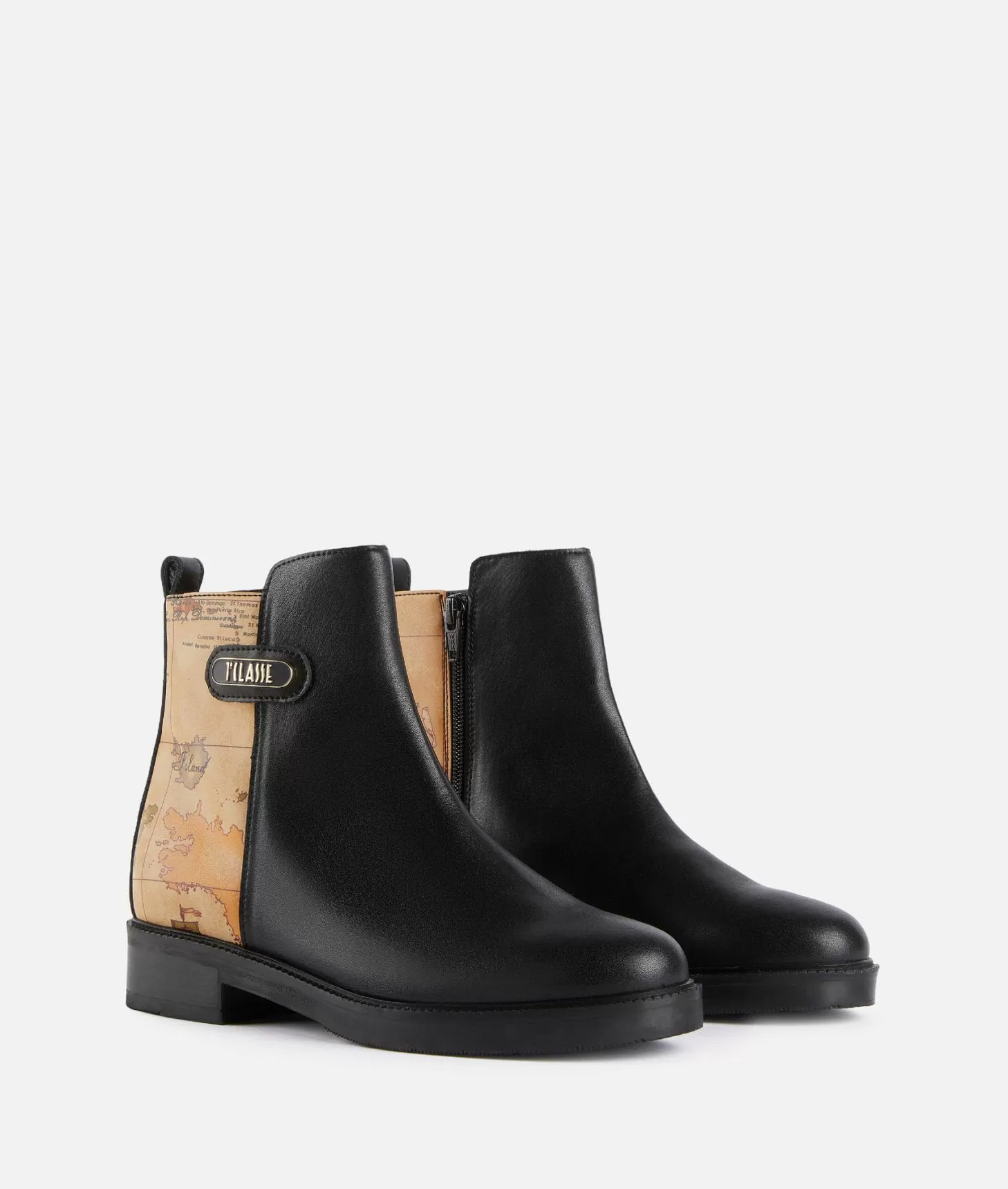 Alviero Martini 1a Classe Stivaletti Beatles In Pelle Liscia Con Inserto Geo Classic Neri