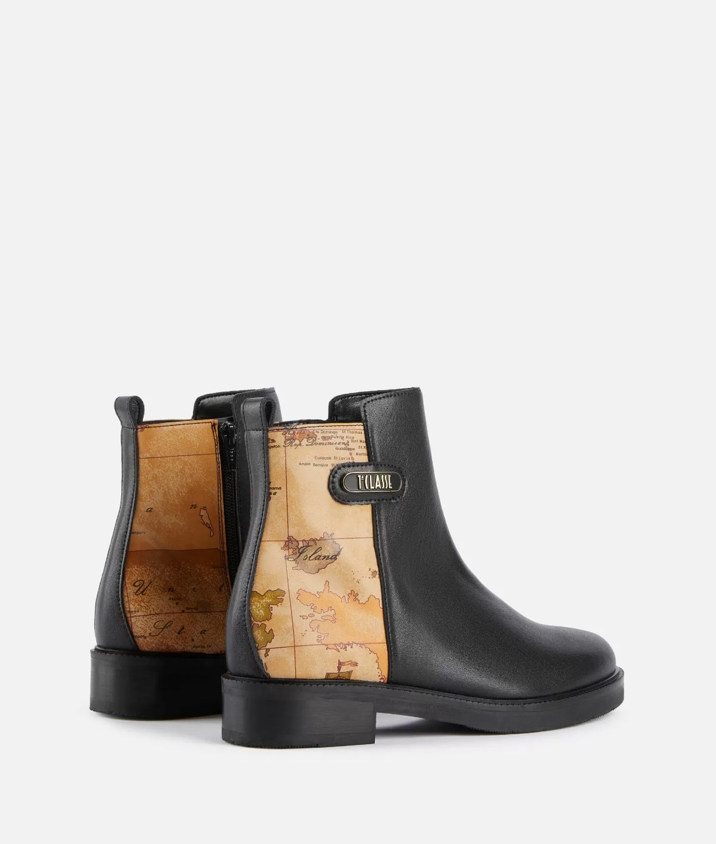 Alviero Martini 1a Classe Stivaletti Beatles In Pelle Liscia Con Inserto Geo Classic Neri