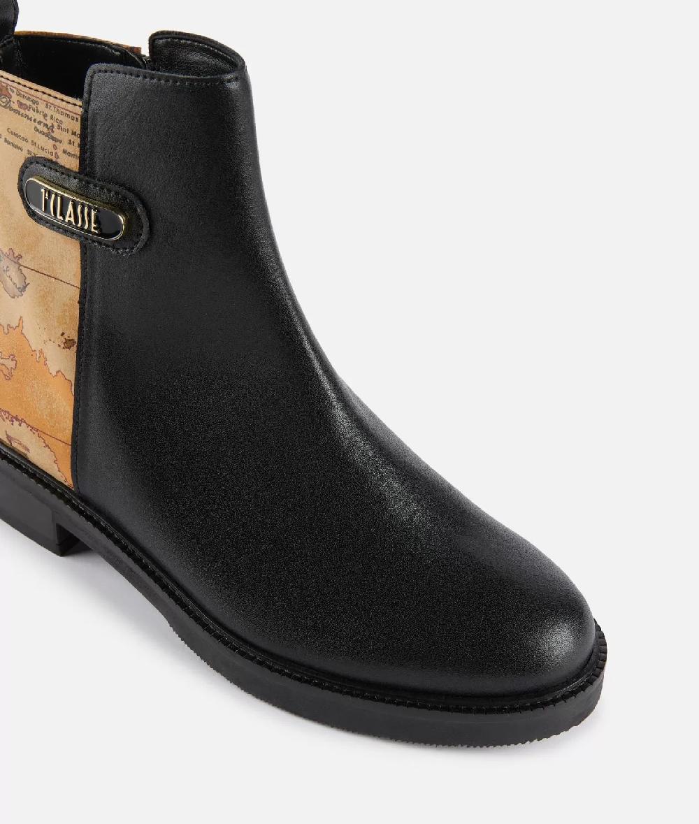 Alviero Martini 1a Classe Stivaletti Beatles In Pelle Liscia Con Inserto Geo Classic Neri