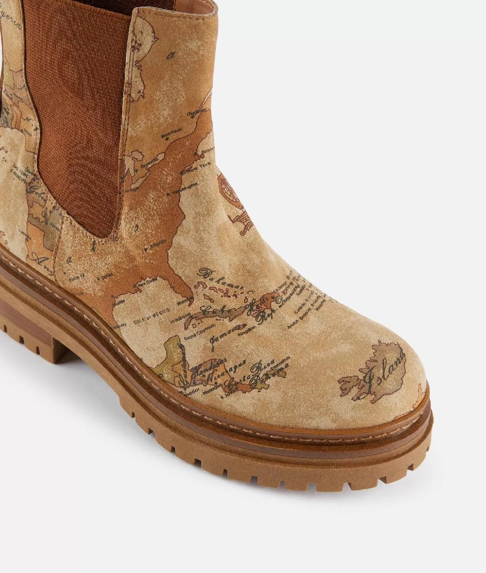 Alviero Martini 1a Classe Stivaletti Beatles In Tessuto Nabuk Stampa Geo Classic