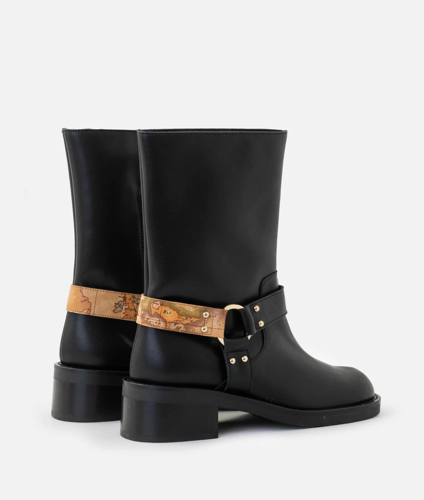 Alviero Martini 1a Classe Stivaletti Biker In Pelle Liscia Con Dettaglio Geo Classic Neri