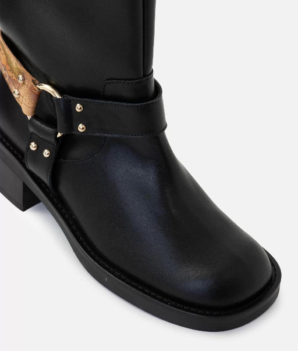 Alviero Martini 1a Classe Stivaletti Biker In Pelle Liscia Con Dettaglio Geo Classic Neri