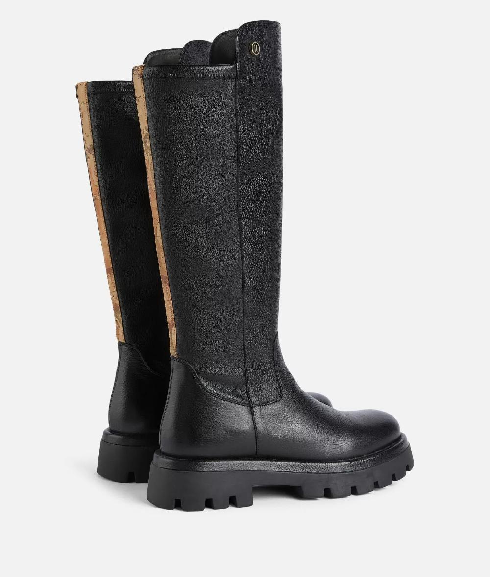 Alviero Martini 1a Classe Stivali In Pelle Granata Con Bottoncino 1C Neri