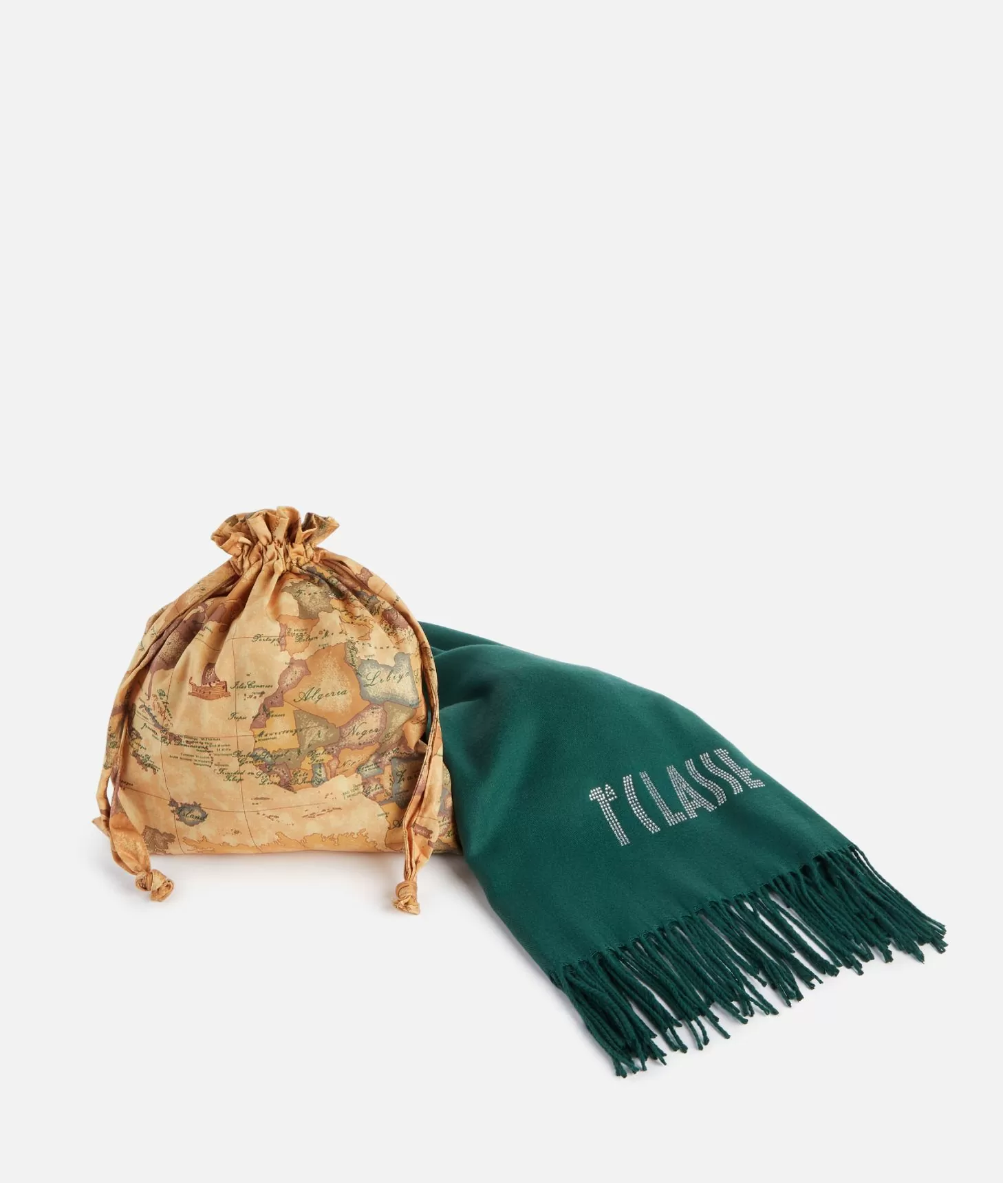 Alviero Martini 1a Classe Stola Con Logo In Strass 72x175 Verde Bottiglia