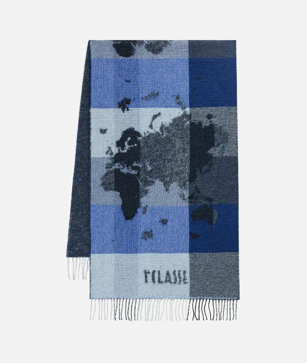 Alviero Martini 1a Classe Stola Geo Pieno In Misto Lana 50x180 Bluette