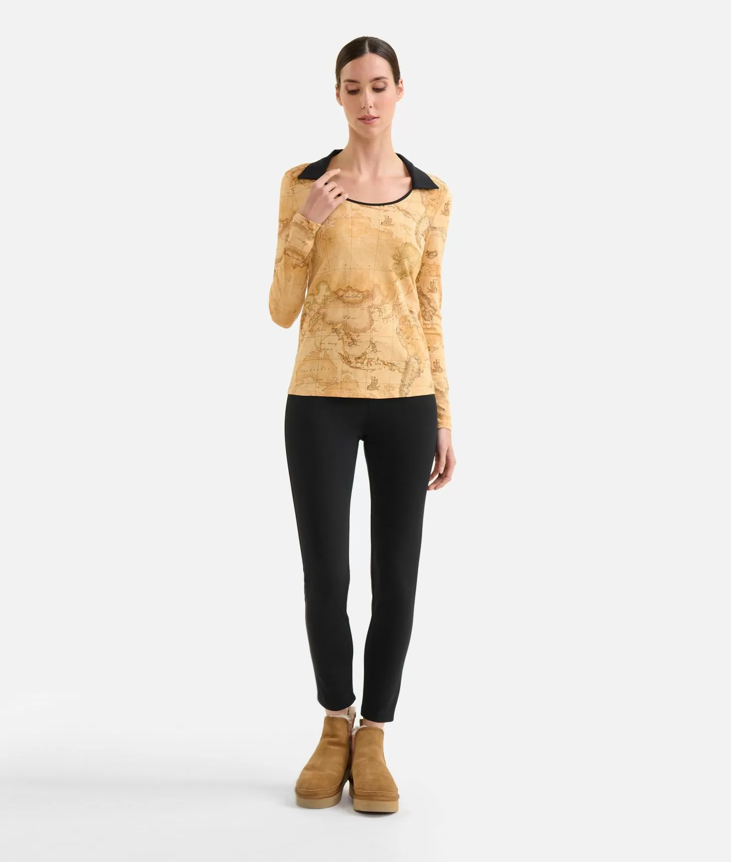 Alviero martini 1a classe T-shirt a maniche lunghe con colletto in jersey di cotone stretch Geo Classic