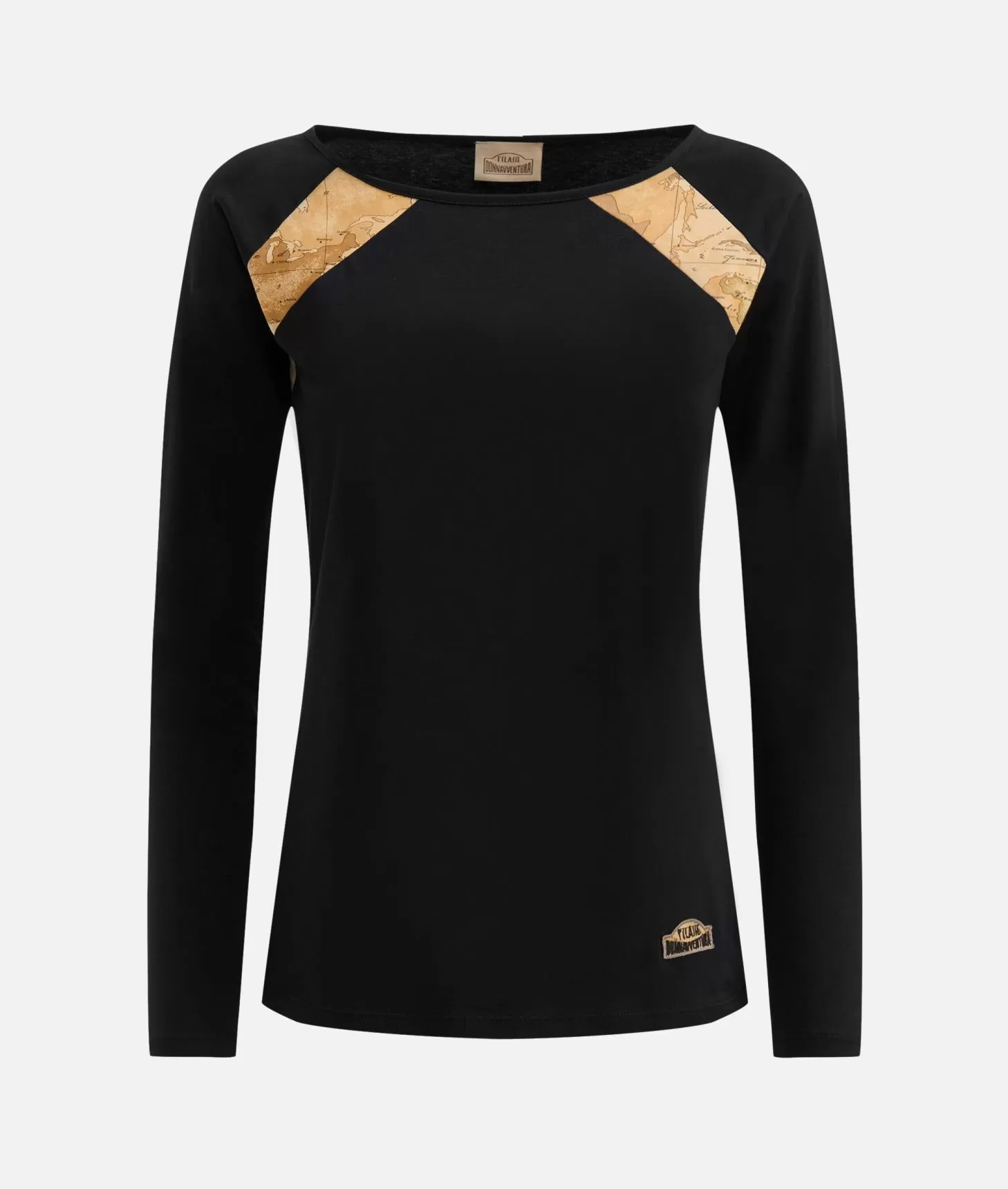 Alviero Martini 1a Classe T-shirt A Maniche Lunghe In Jersey Di Cotone Stretch Con Spicchi Geo Classic Nera