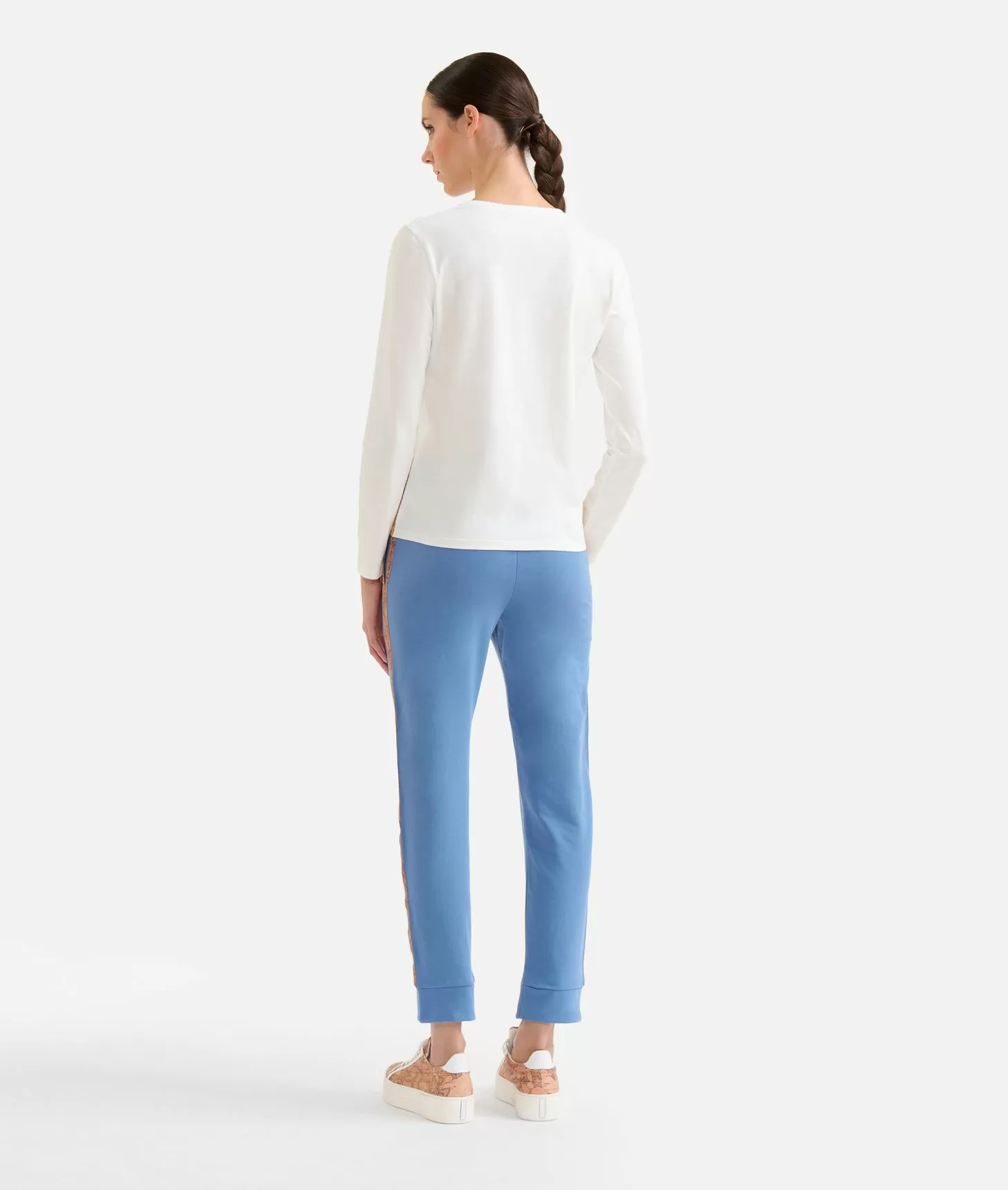 Alviero Martini 1a Classe T-shirt A Maniche Lunghe In Jersey Di Cotone Stretch Con Fondo Geo Classic Gesso